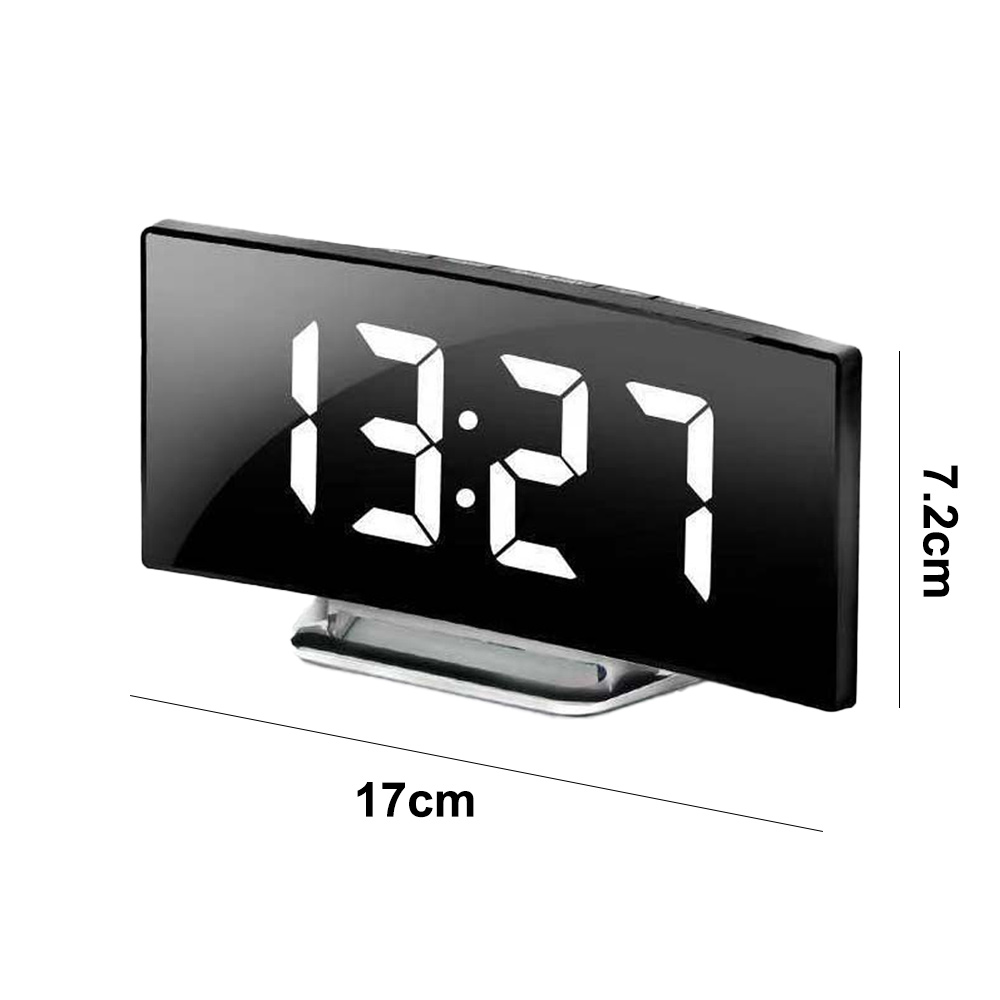 Schwarze Digitaluhr, die Zeit anzeigt, mit Abmessungen in cm.