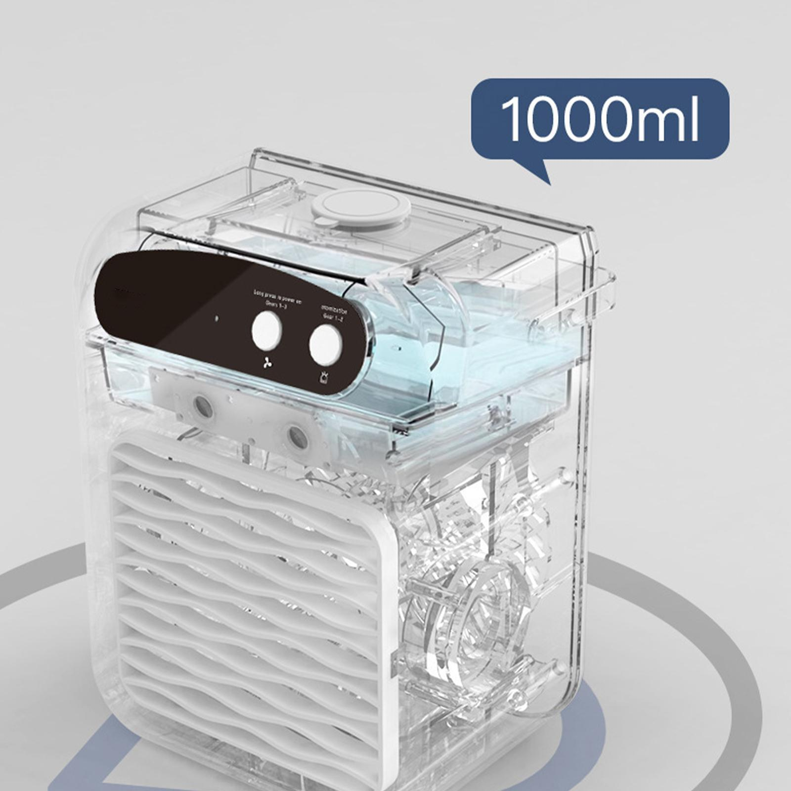 Transparenter Kühler mit sichtbaren internen Komponenten, der blaue Flüssigkeit enthält und mit 1000 ml beschriftet ist.