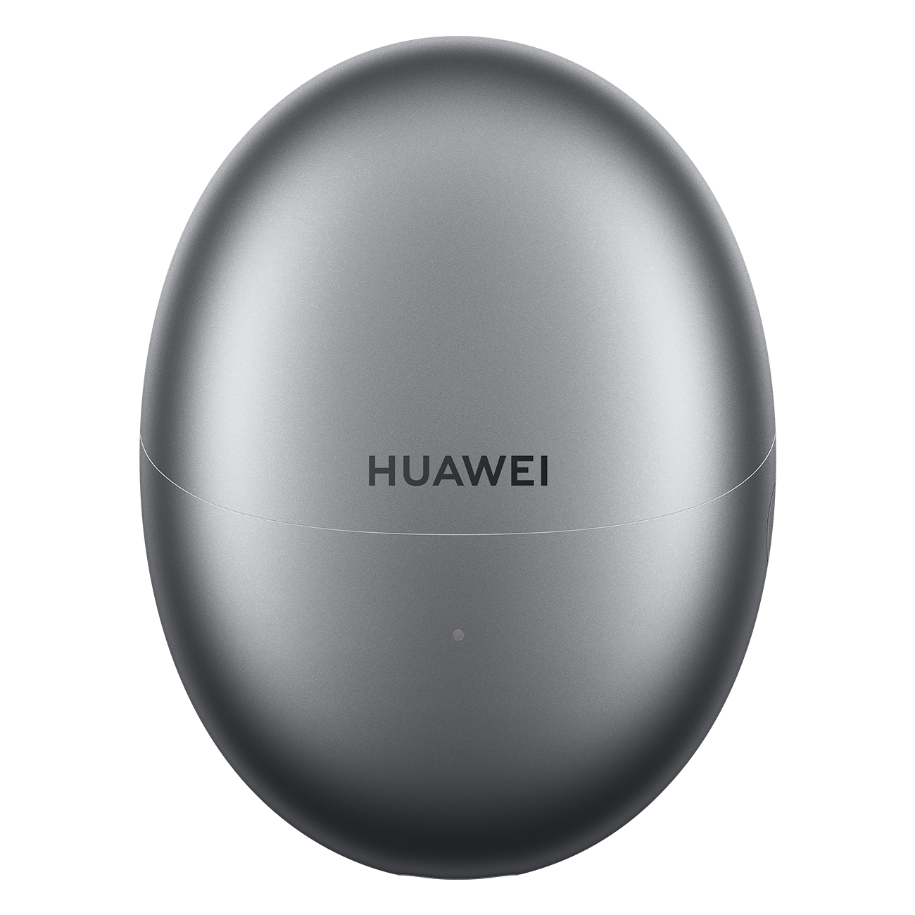 Srebrne, owalne etui ładujące z napisem 'HUAWEI' z przodu.