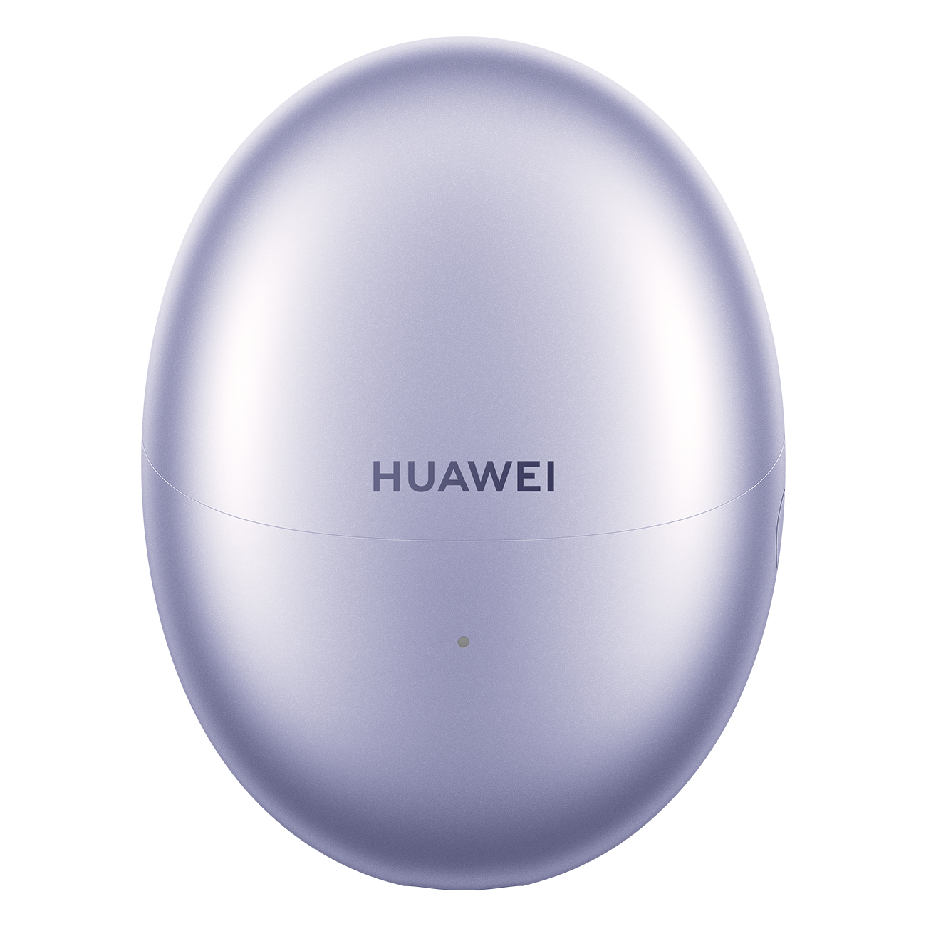 Ein lilafarbenes, oval geformtes Ladecase. Auf der Vorderseite steht das Wort „HUAWEI“.