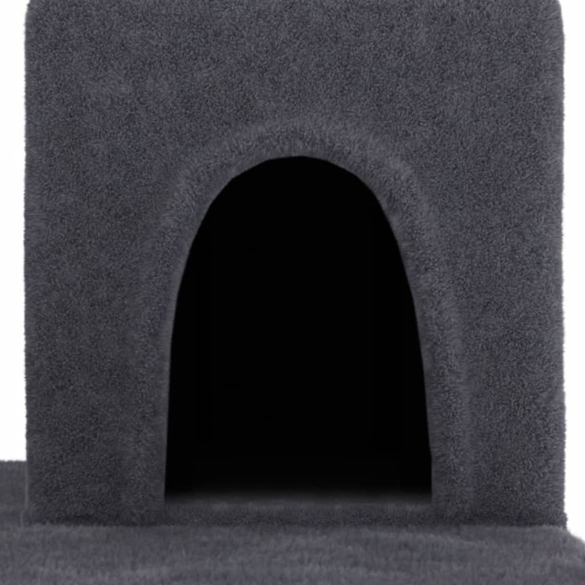 Graue Katzenhöhle mit bogenförmigem Eingang. Aus weichem, strukturiertem Material. Isoliert auf Weiß.