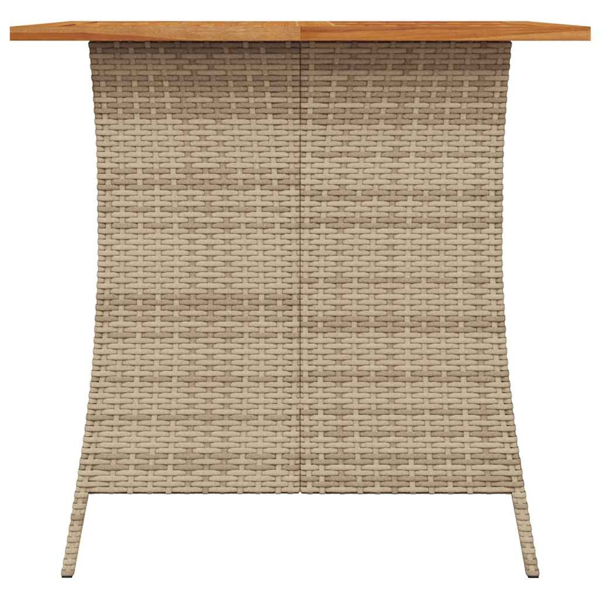 Bartisch aus Weide mit Holzplatte und Metallbeinen.