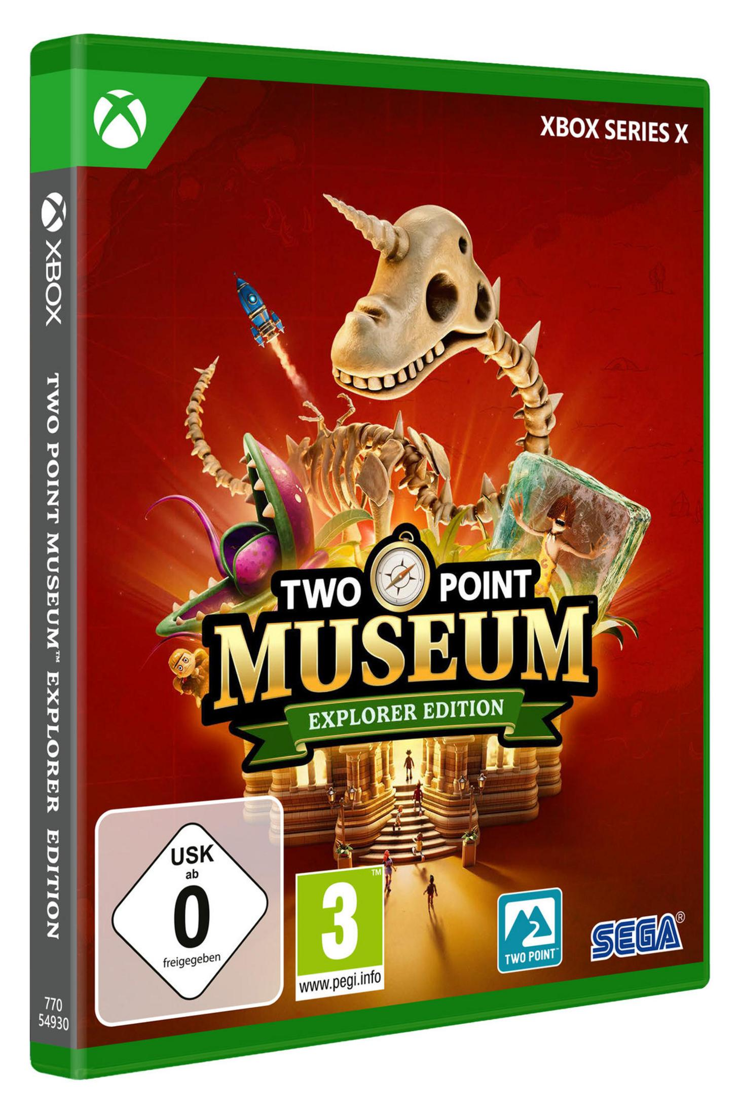 Boîte de jeu Xbox avec un squelette de dinosaure et le titre 'Two Point Museum'.
