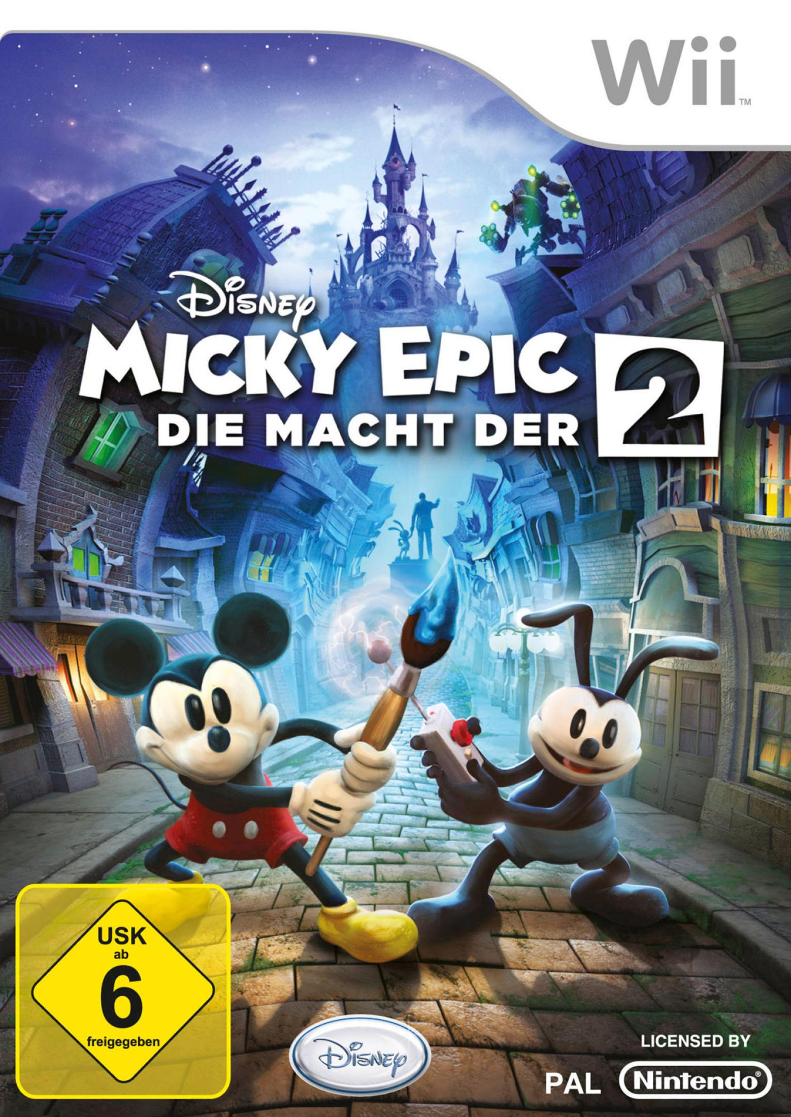 Spiel-Box-Art für "Micky Epic 2" mit Micky Maus und Oswald, mit einem Schloss.