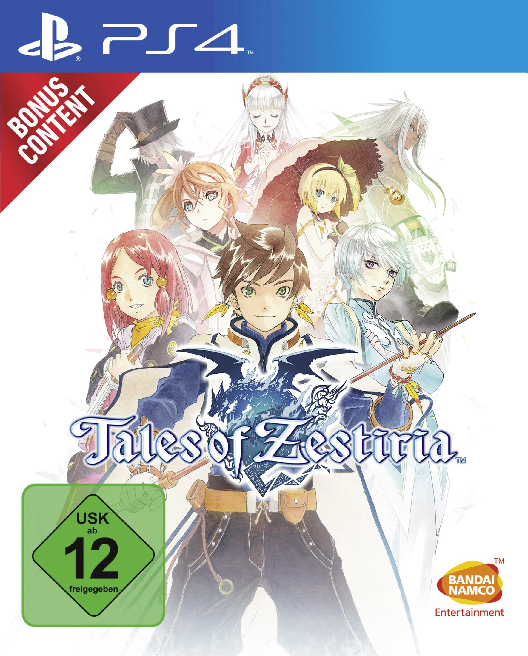 Spielbox-Art. Charaktere vorne, mit einer blauen PS4-Hülle. Der Titel lautet Tales of Zestiria, mit einer Bewertung von 12.