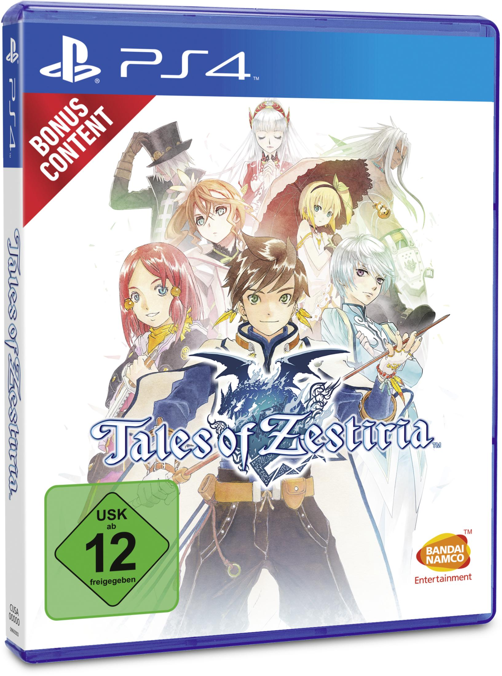 Spielbox-Art. Charaktere vorne, mit einer blauen PS4-Hülle. Der Titel lautet Tales of Zestiria, mit einer Bewertung von 12.