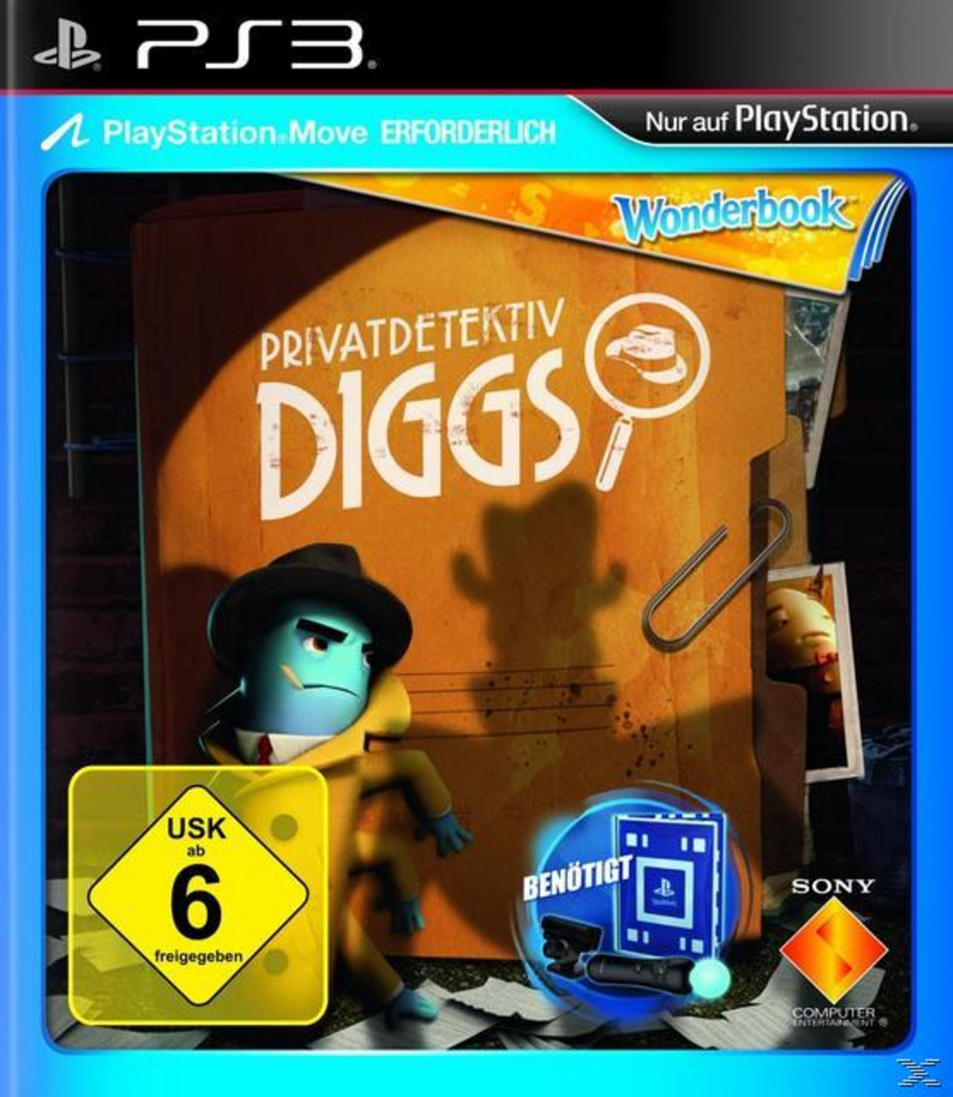 PS3-Spielcover mit dem Cartoon-Detektiv Diggs und blauem Hintergrund mit Text. Das Spiel ist ab 6 Jahren freigegeben.