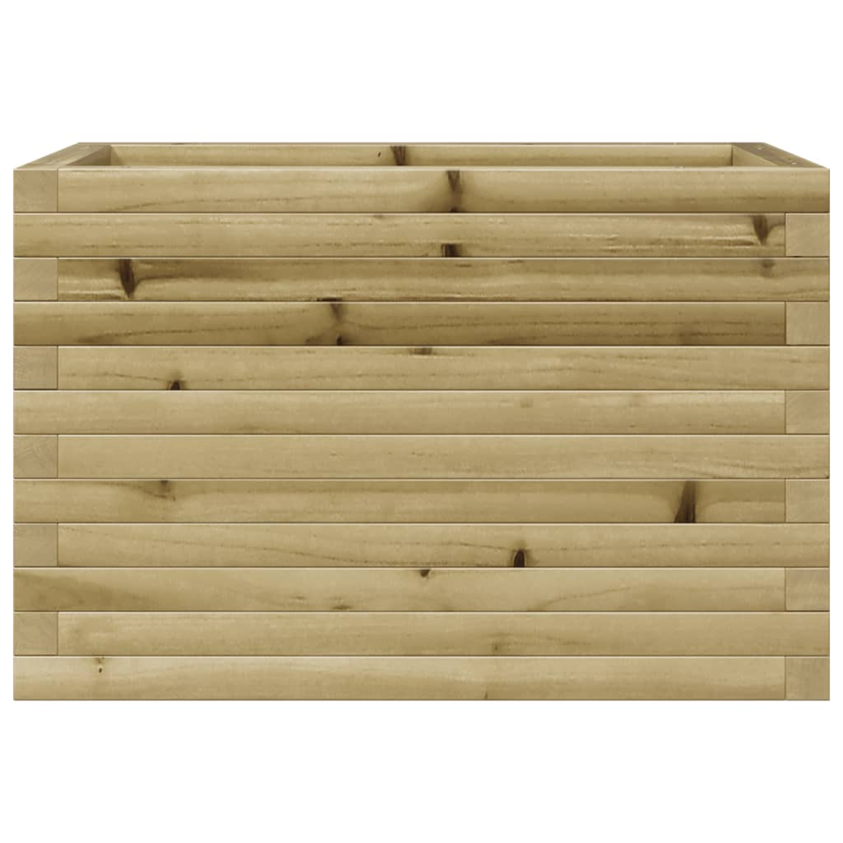 Ein großer Pflanzkasten aus Holz aus horizontalen Holzplanken.