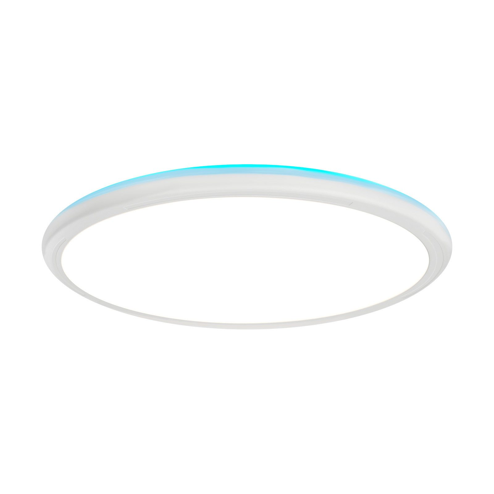 Luce da soffitto circolare bianca con bordo blu.