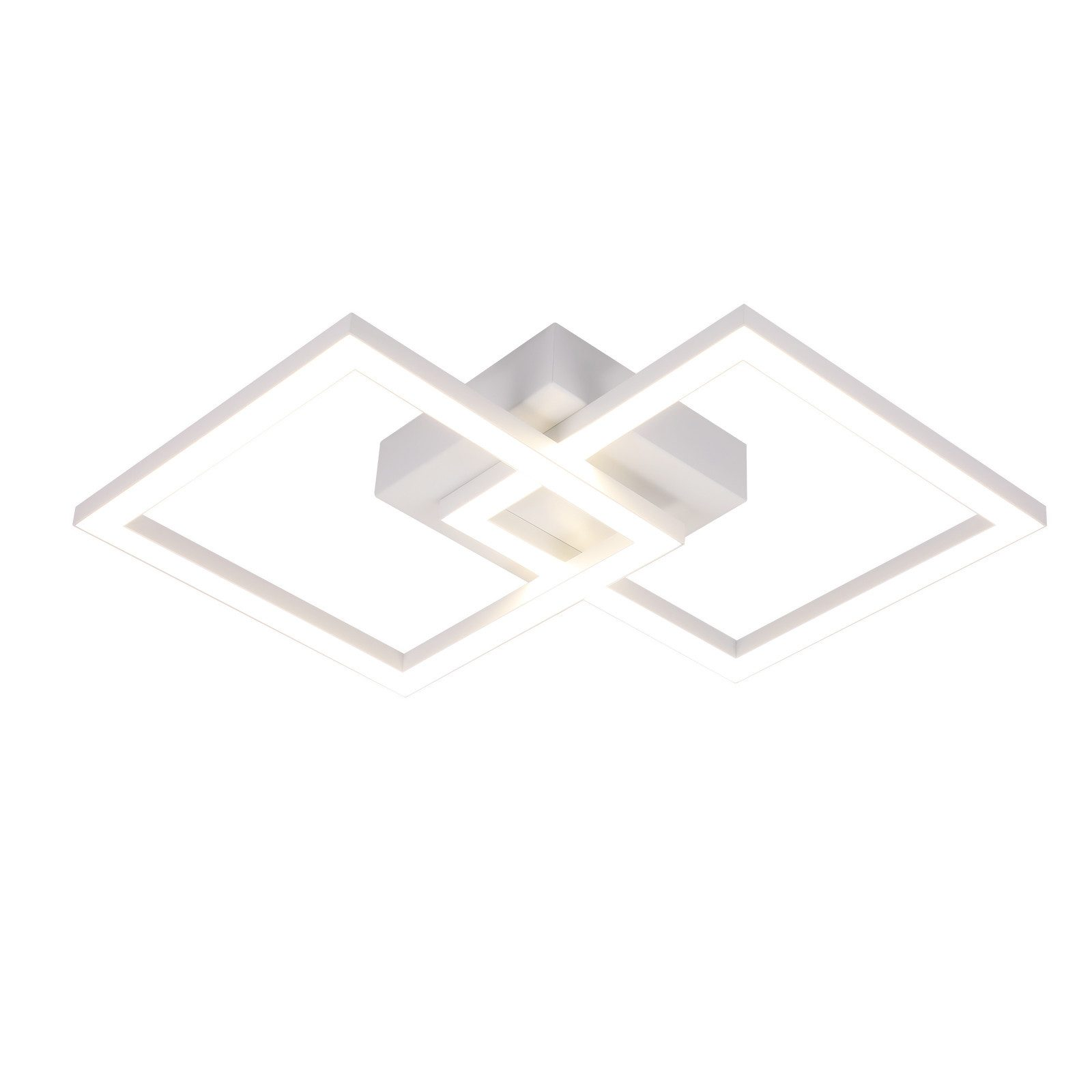 Lampada da soffitto bianca moderna con forme quadrate che si intersecano.