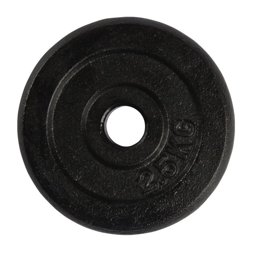 Eine schwarze Gewichtsplatte mit dem Text '25KG' darauf, isoliert auf weißem Hintergrund.