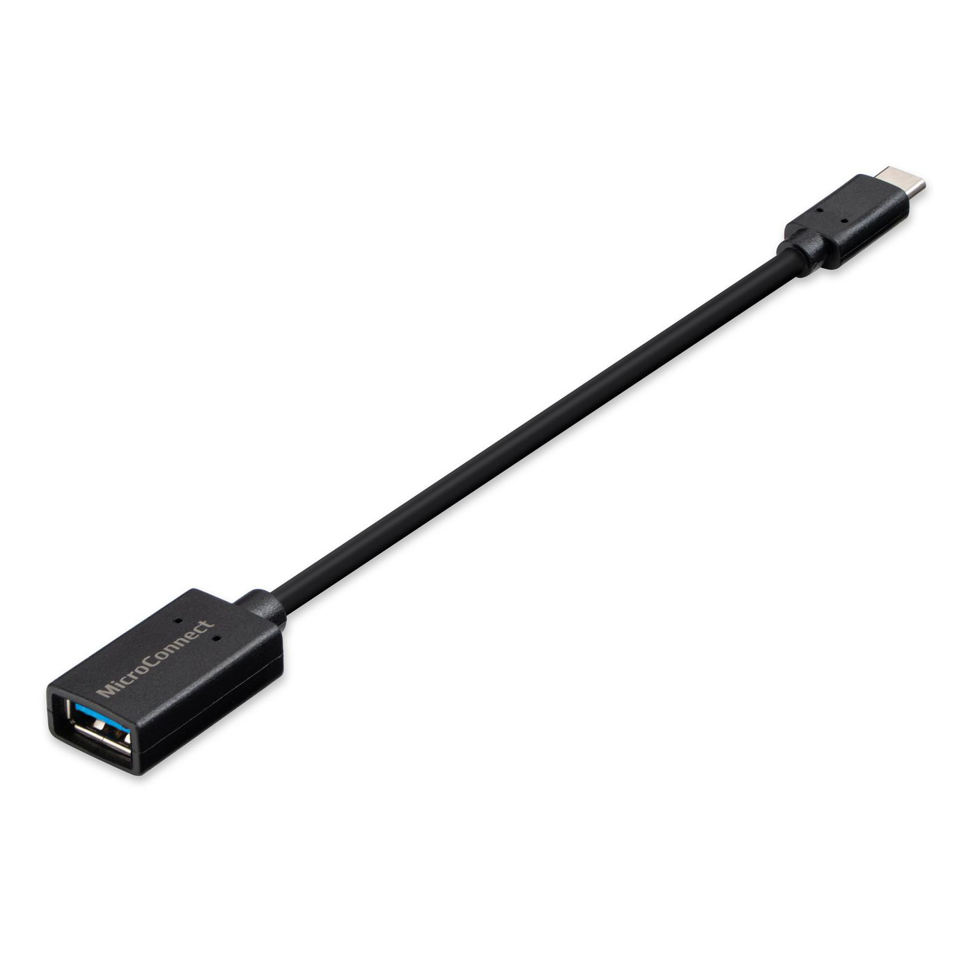 USB-C naar Micro-USB kabel, zwart, met connectoren.