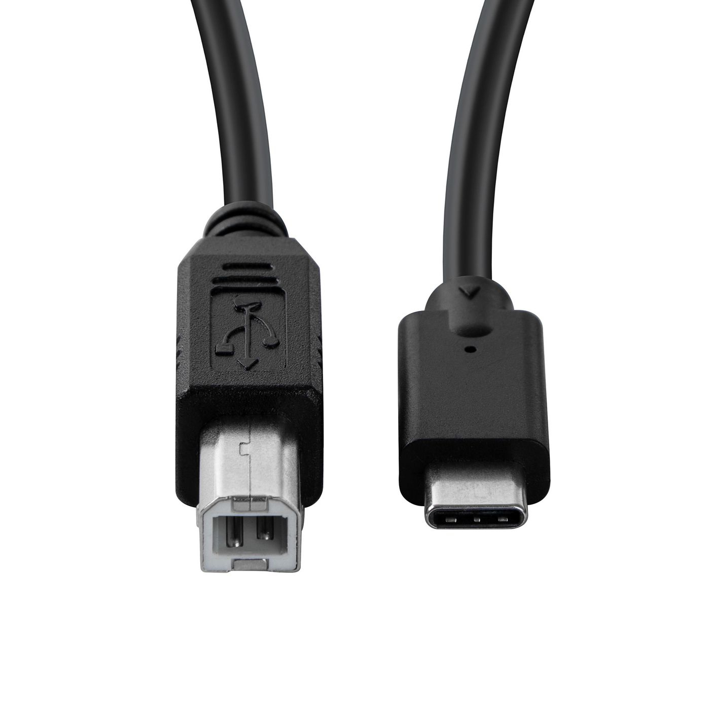 Câble noir USB vers USB-C, avec connecteur USB à gauche et connecteur USB-C à droite.