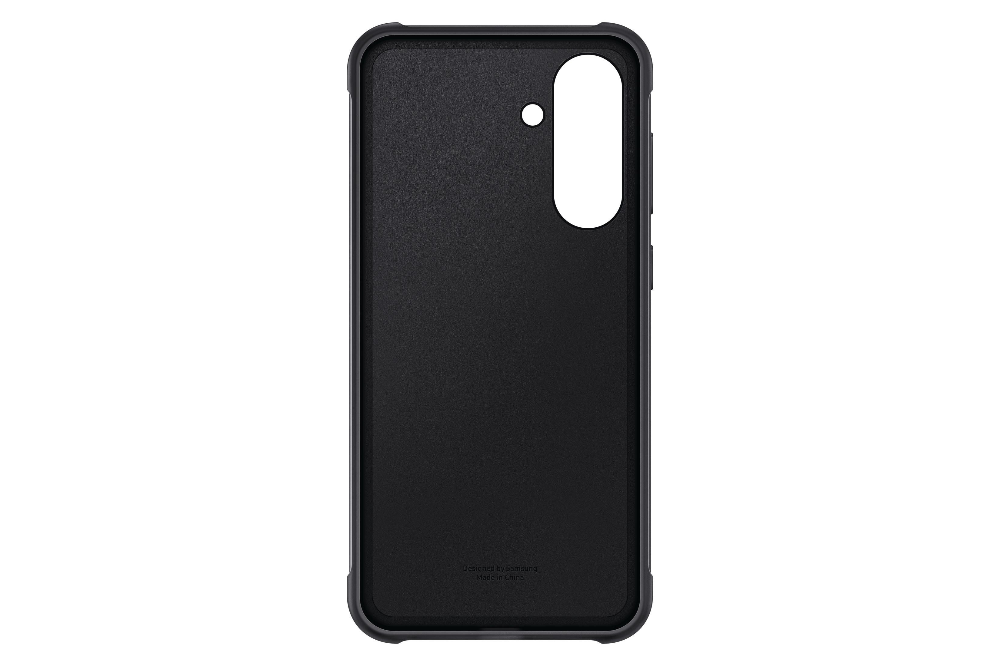 Coque de téléphone noire avec découpe caméra, sur fond blanc.