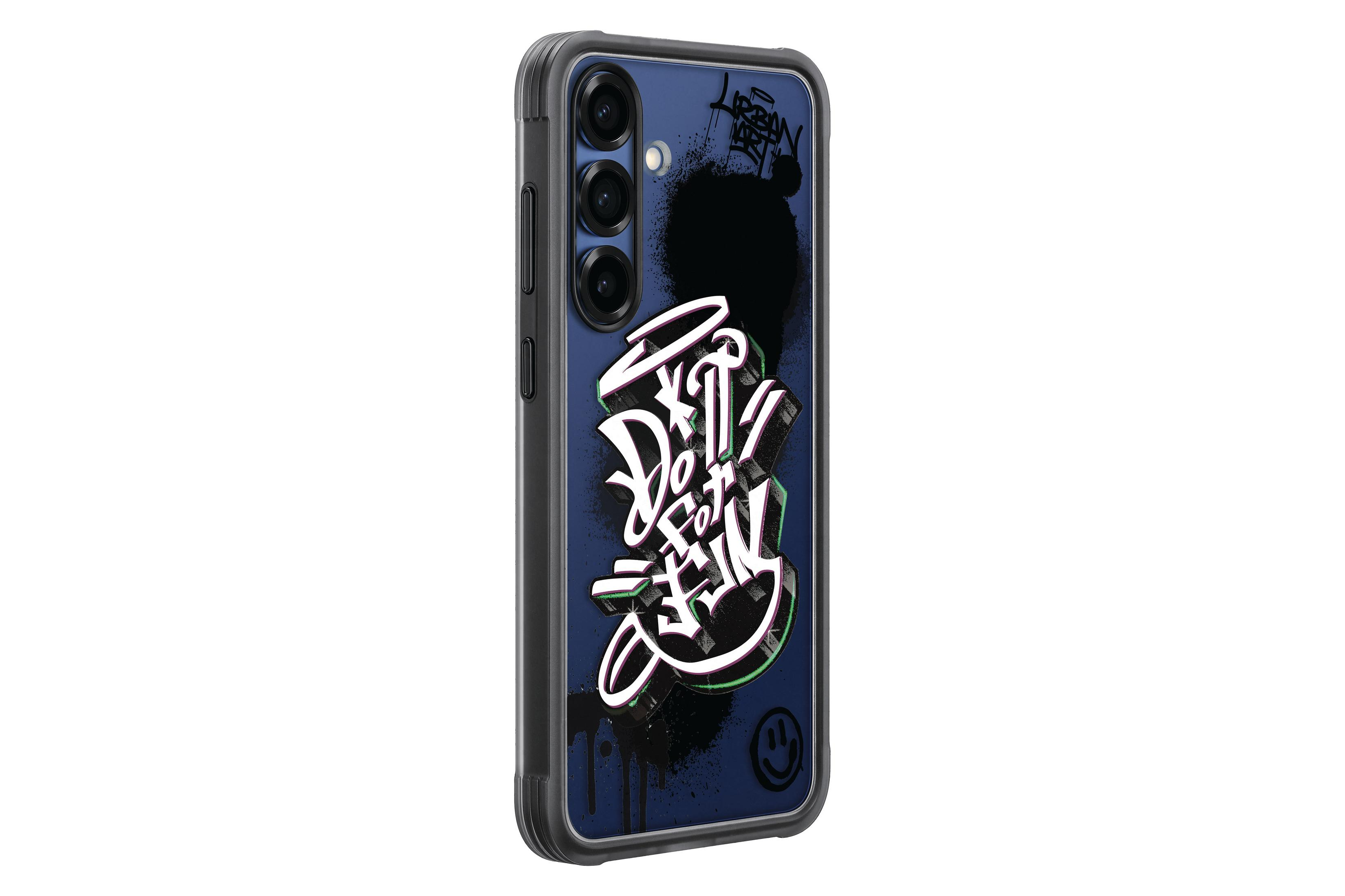 Schwarze Smartphone-Hülle mit Graffiti-Kunst. Die Worte 'Do It For You' sind sichtbar.