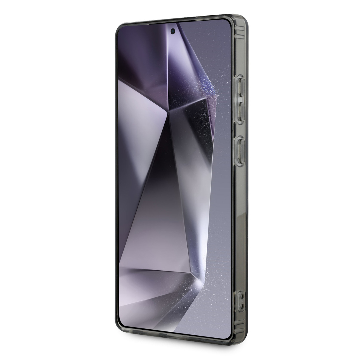 Eine transparente Handyhülle auf dem Telefon mit einer Rückkamera. Ein einfaches, modernes Design.