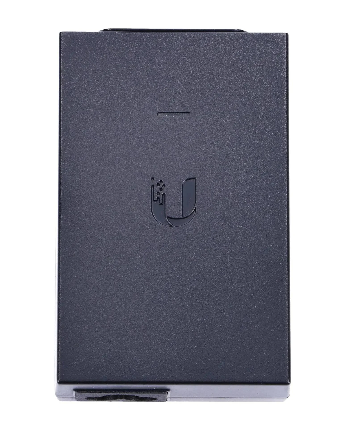 Czarny prostokątny pojemnik z logo, na białym tle.