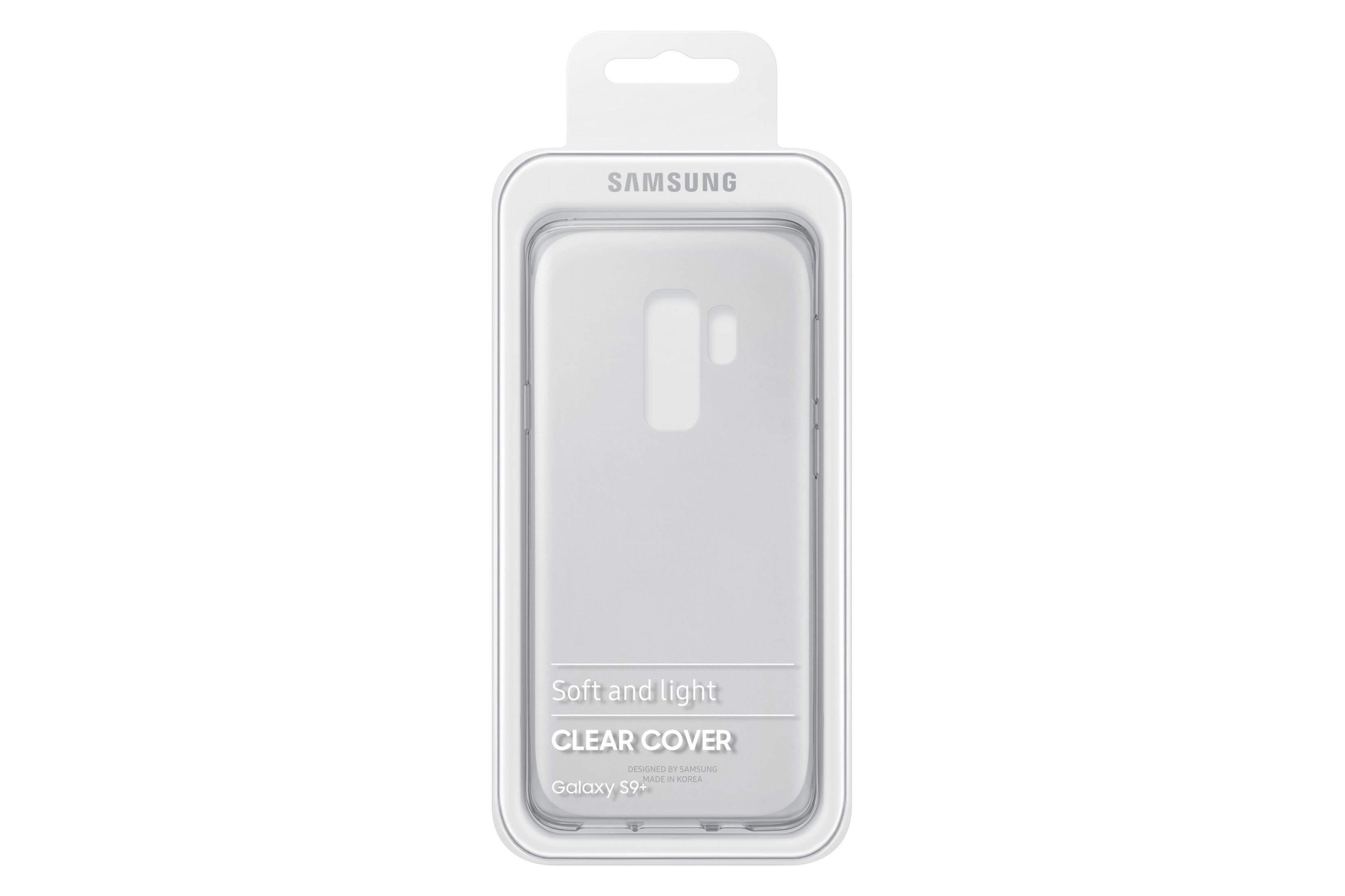 Custodia trasparente per telefono in confezione Samsung, su sfondo bianco.