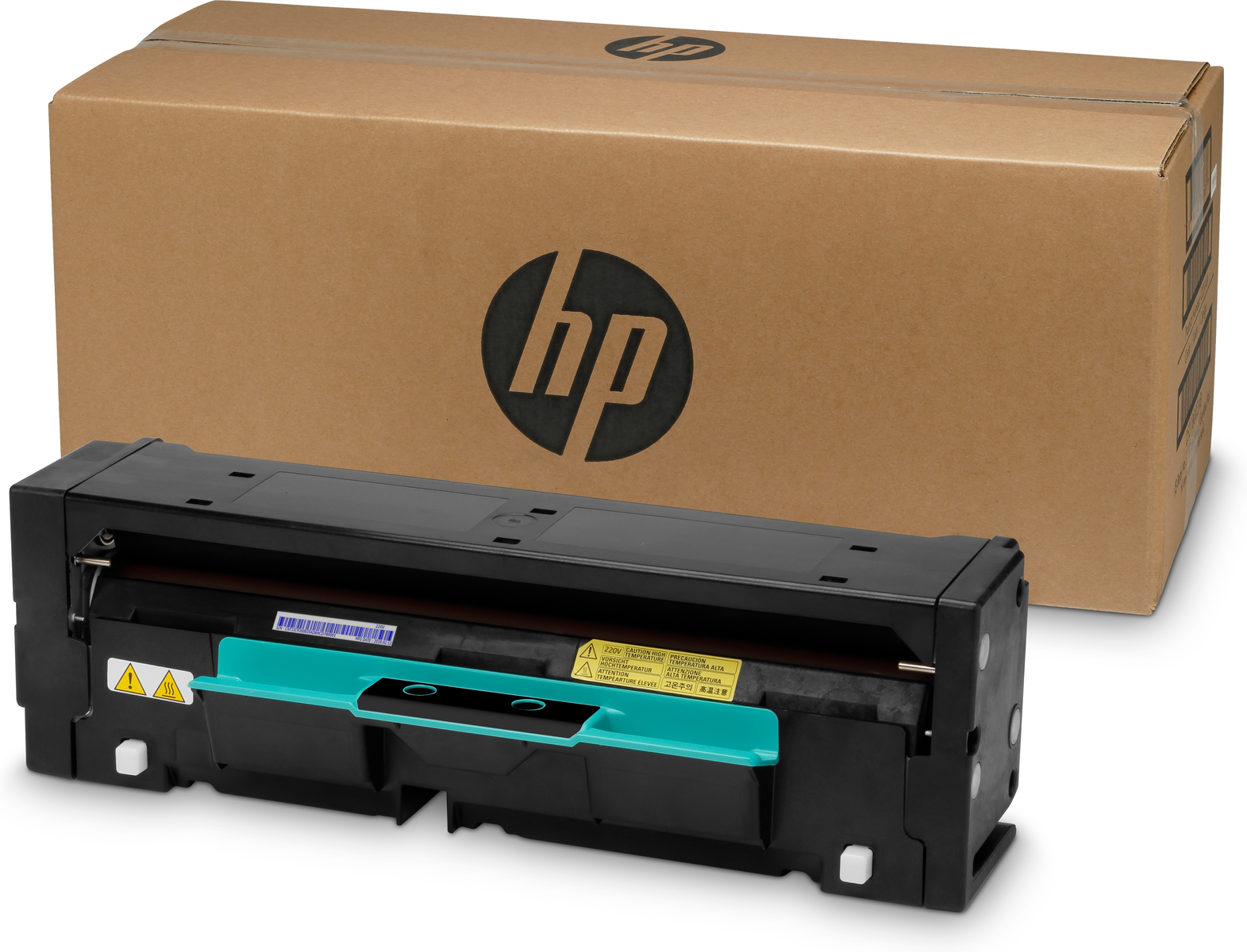 Wkład do drukarki przed kartonowym pudełkiem z logo HP.