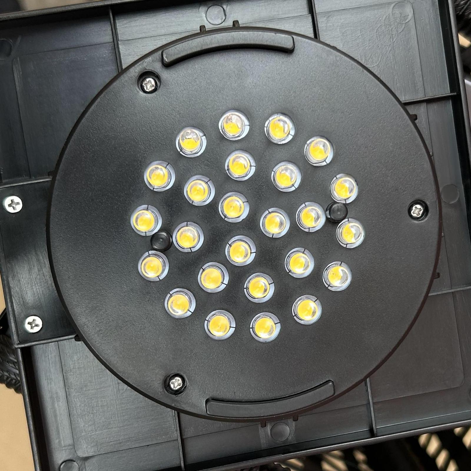 Nahaufnahme der LED-Lichtplatte einer Solarlampe.