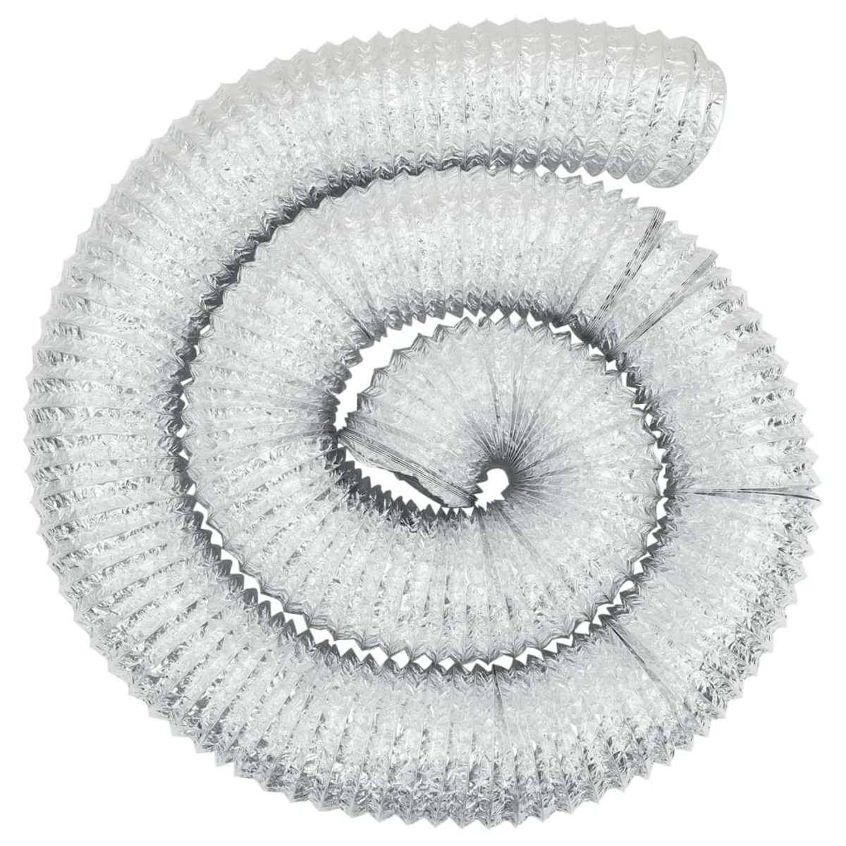 Eine Spirale aus flexiblem, silberfarbenem Kanal gegen weißen Hintergrund.