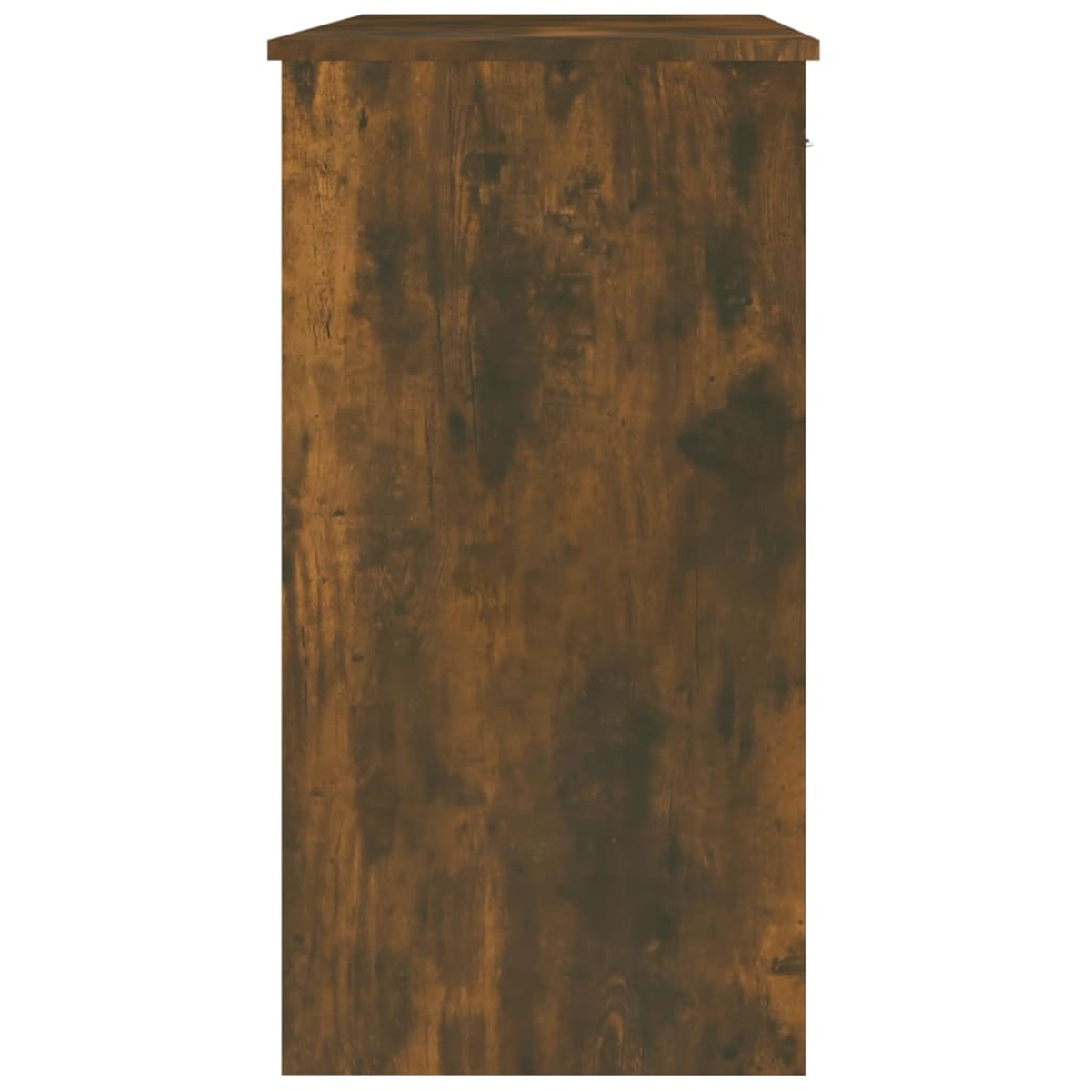 Dunkler Holzschrank, Seitenansicht, mit Holzmaserung.