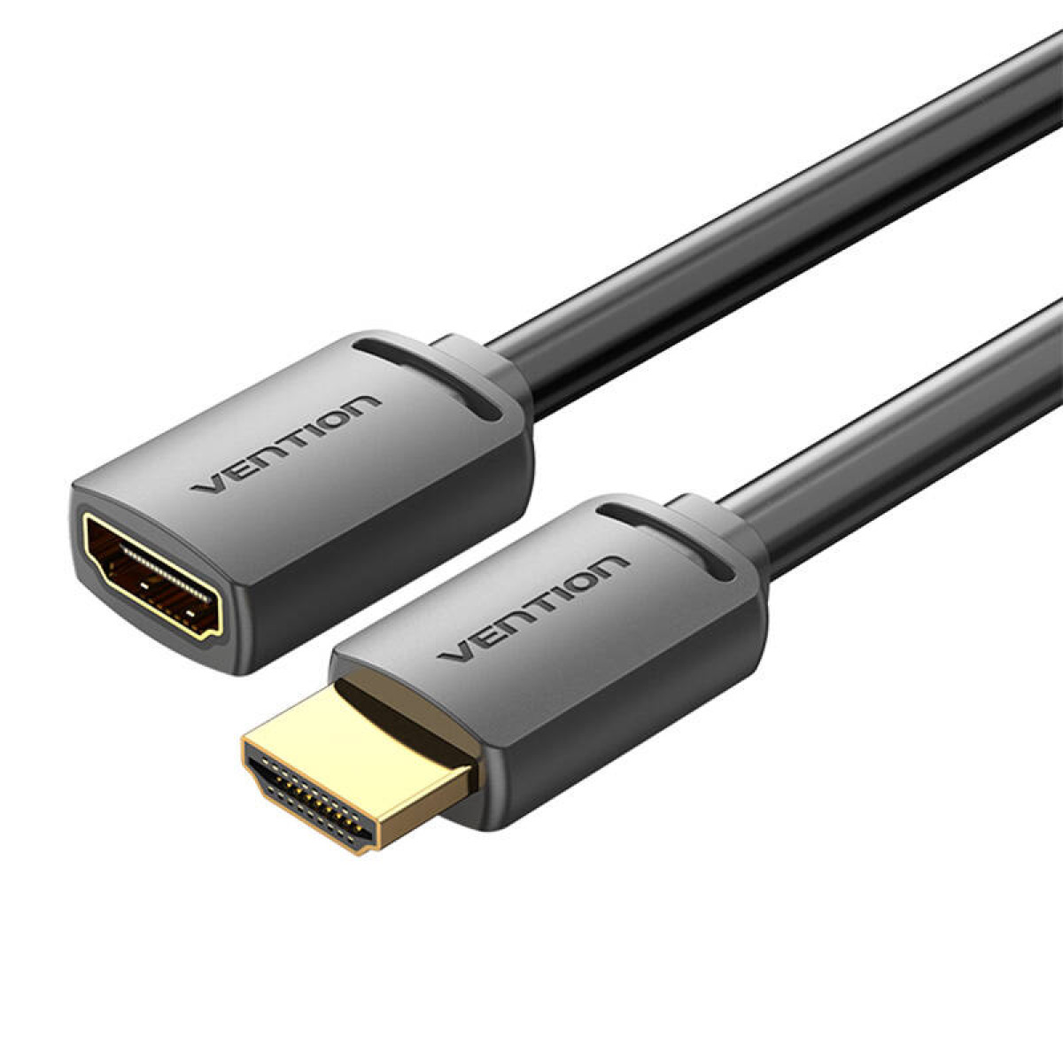 Schwarzes HDMI-Kabel. Auf beiden Enden Vention-Logo. Ein Ende ist goldfarben, das andere schwarz.