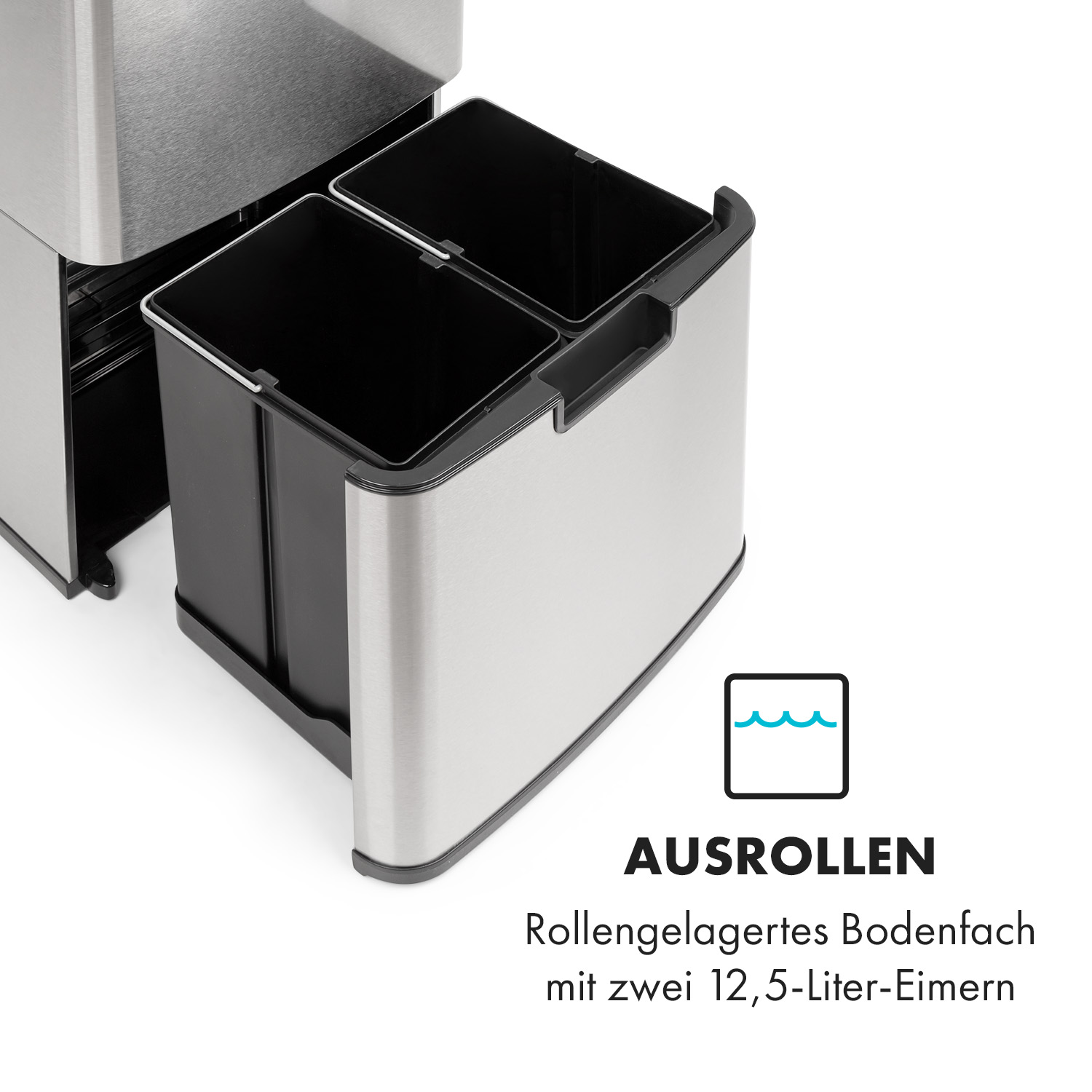 Ein ausziehbarer Mülleimer mit zwei Behältern.