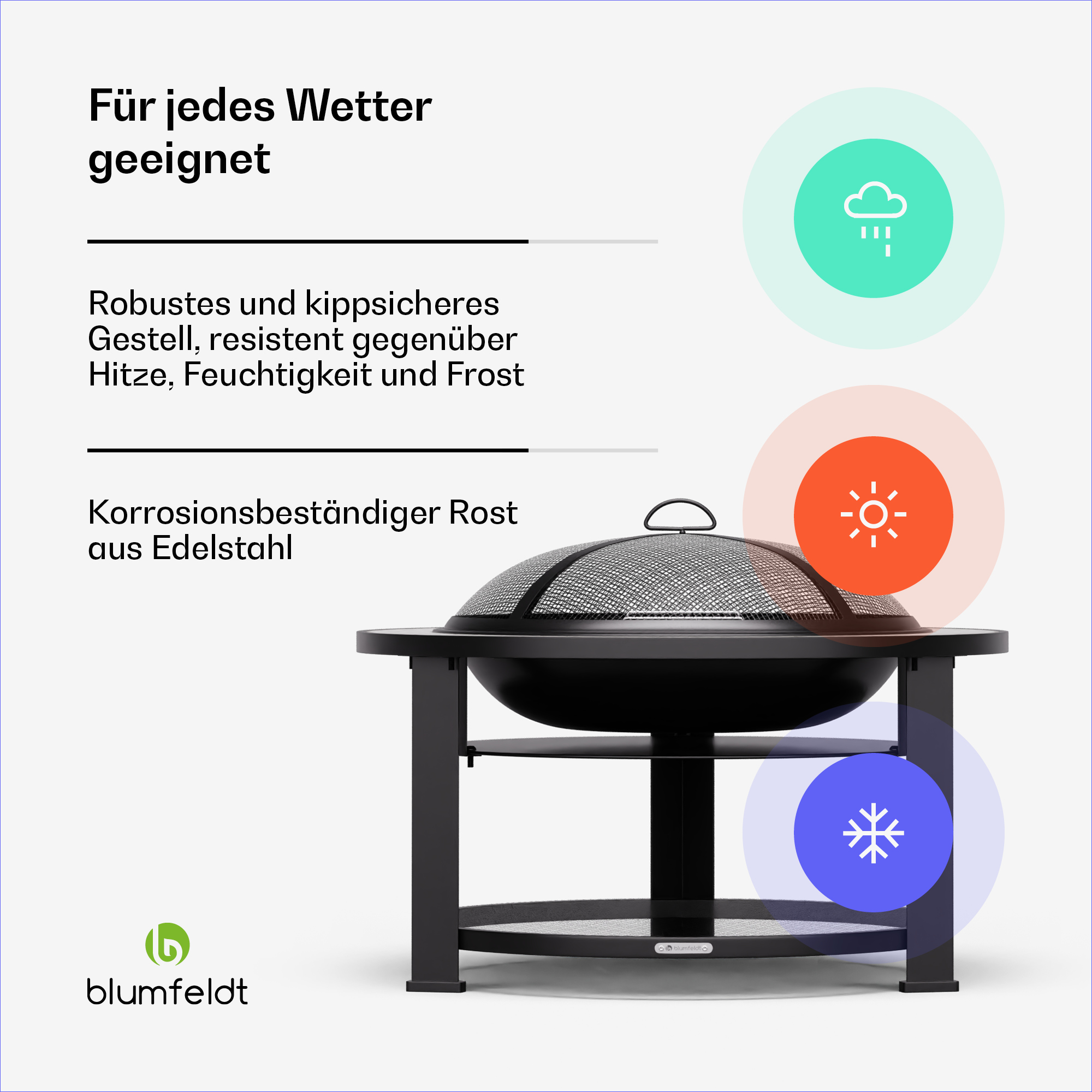 Ein schwarzer Feuerkorb mit Deckel. Es ist für jedes Wetter geeignet, rostbeständig und aus Edelstahl.