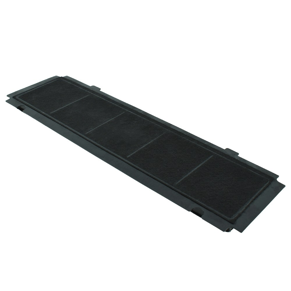 Un filtro dell'aria rettangolare nero con una cornice nera. Quattro sezioni rettangolari nere.