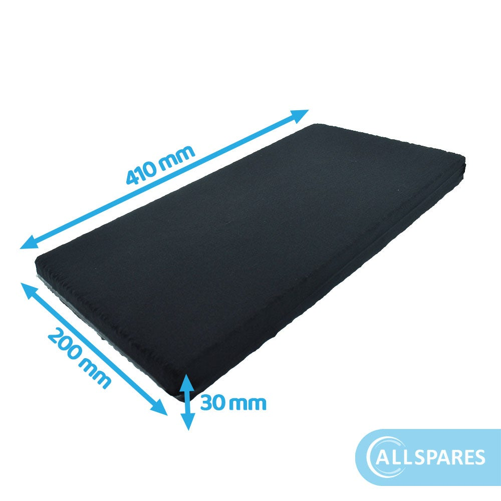 Cuscinetto in schiuma nera con dimensioni in mm. Sfondo bianco. Logo 'Allspares'.
