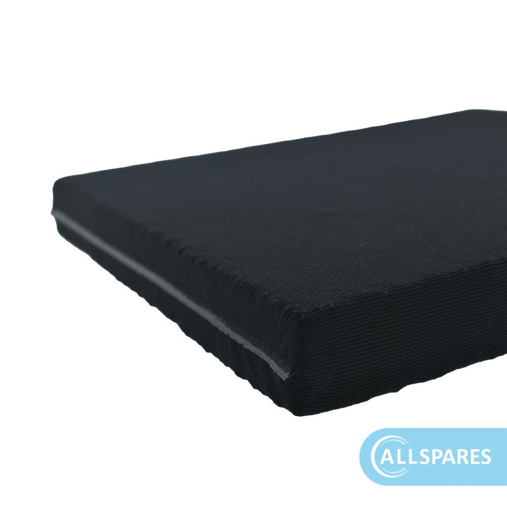 Un materasso in schiuma nero con un bordo bianco e l'etichetta di Allspares.
