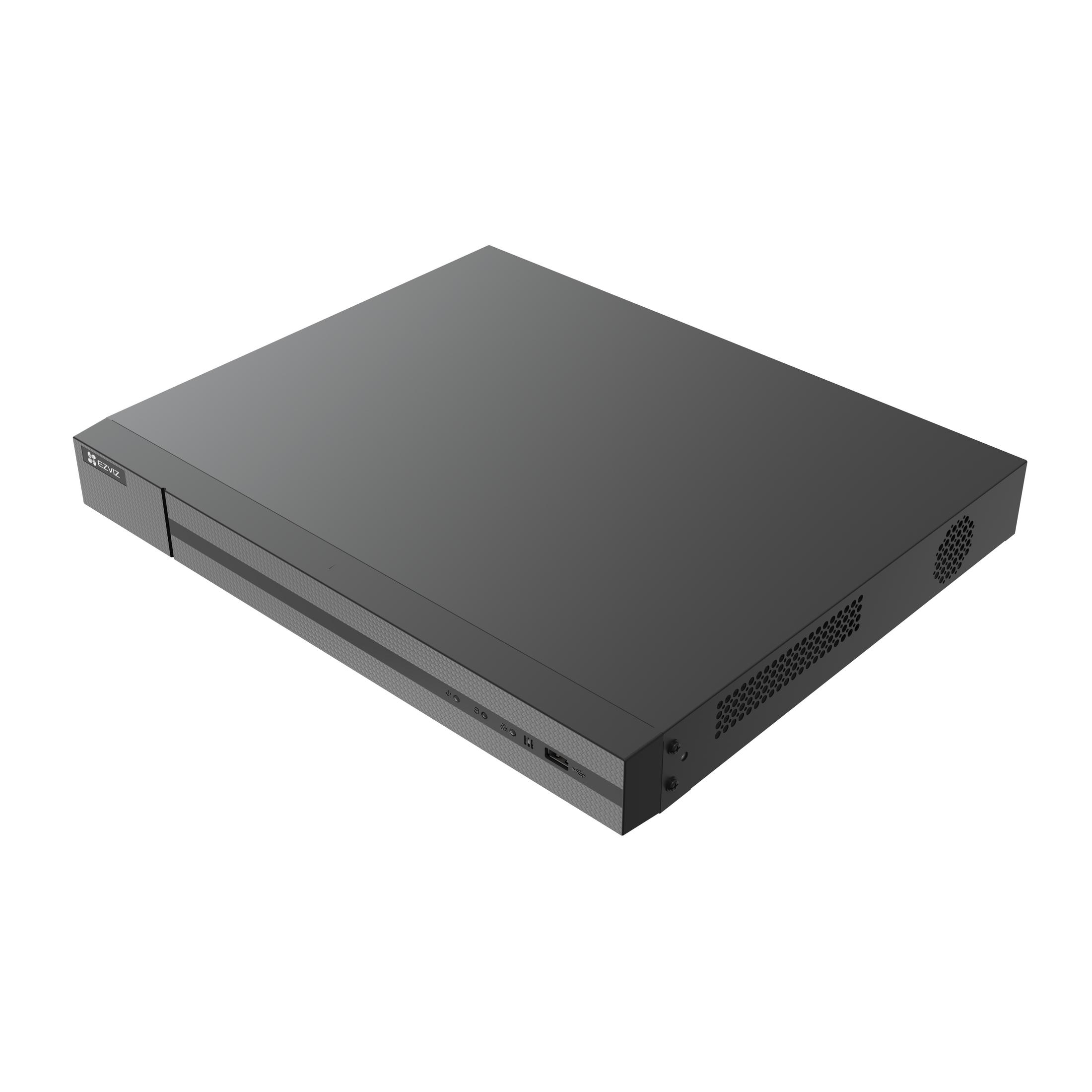 Black network device on a white background.