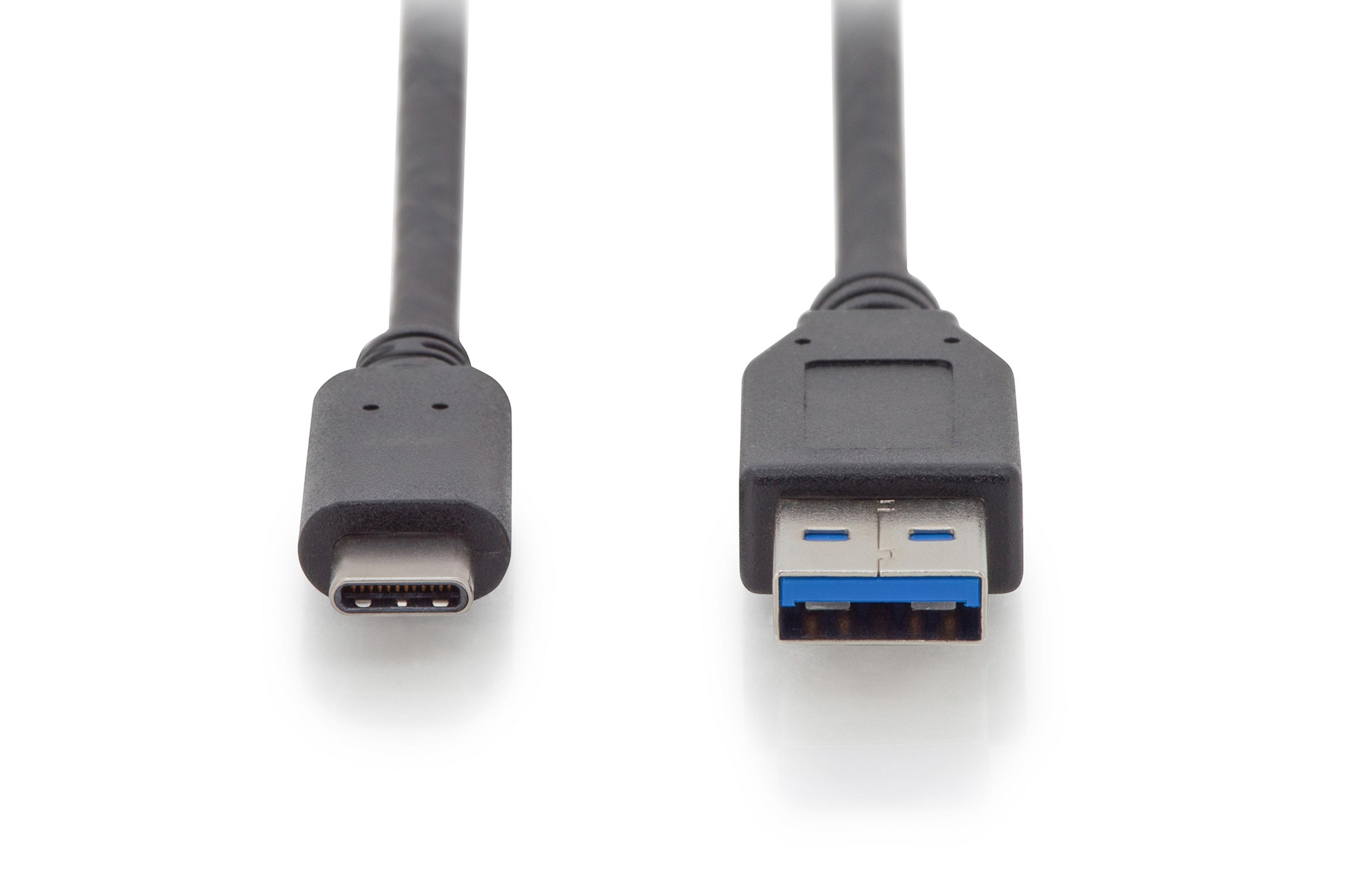 Zbliżenie kabla USB-C do USB 3.0. Jeden koniec to USB-C, drugi USB 3.0 z niebieską wkładką.