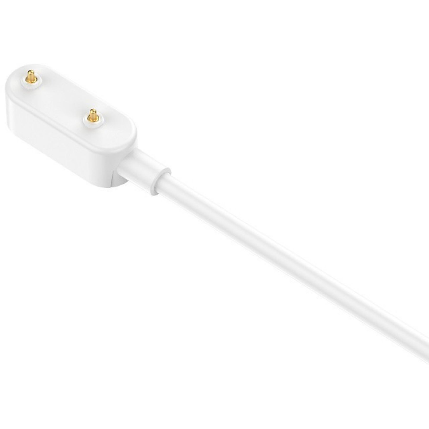Weißes Ladekabel mit Ladekopf, weißer Hintergrund.