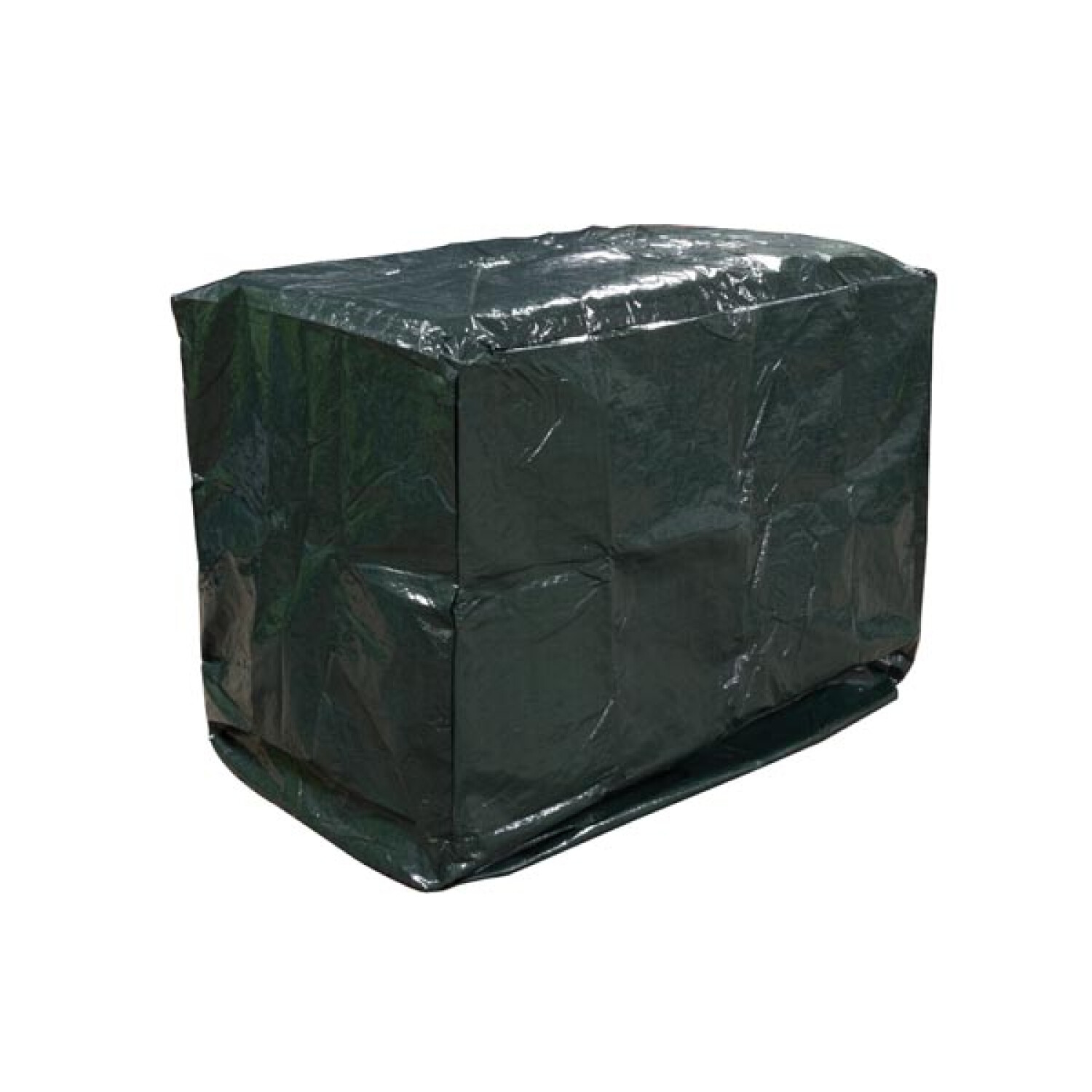 Ciemnozielona, prostokątna osłona mebli ogrodowych na białym tle.