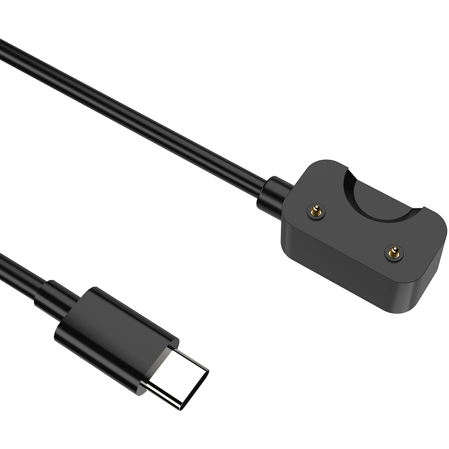Schwarzes USB-C-Kabel mit einem schwarzen Ladeanschluss.