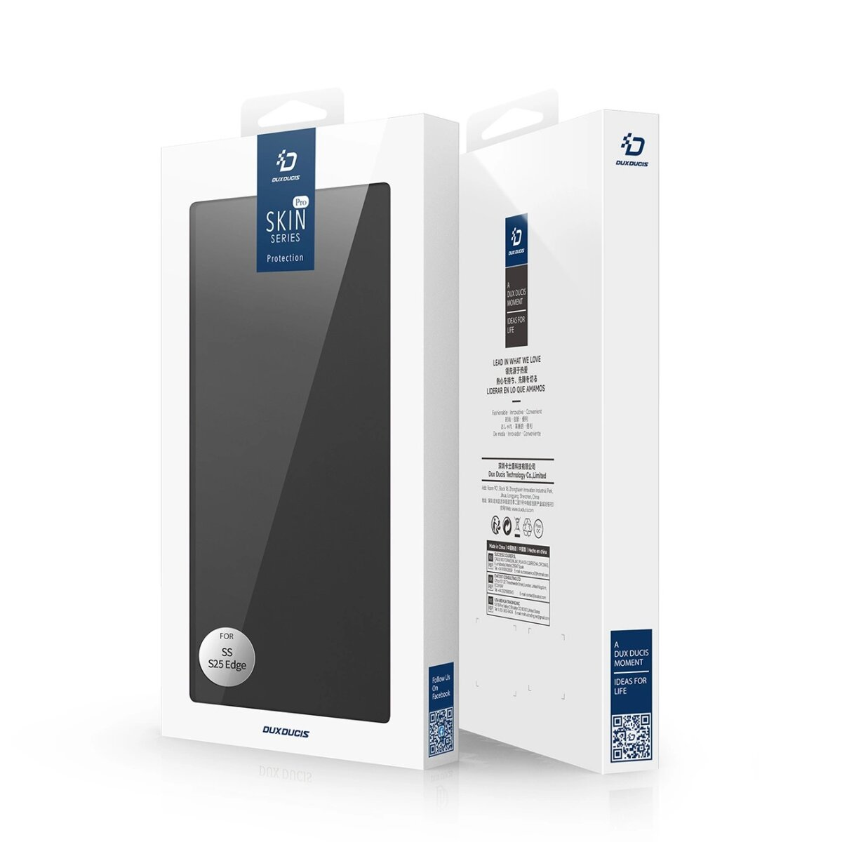 Weiße und graue Telefonbox mit Text und Logos.
