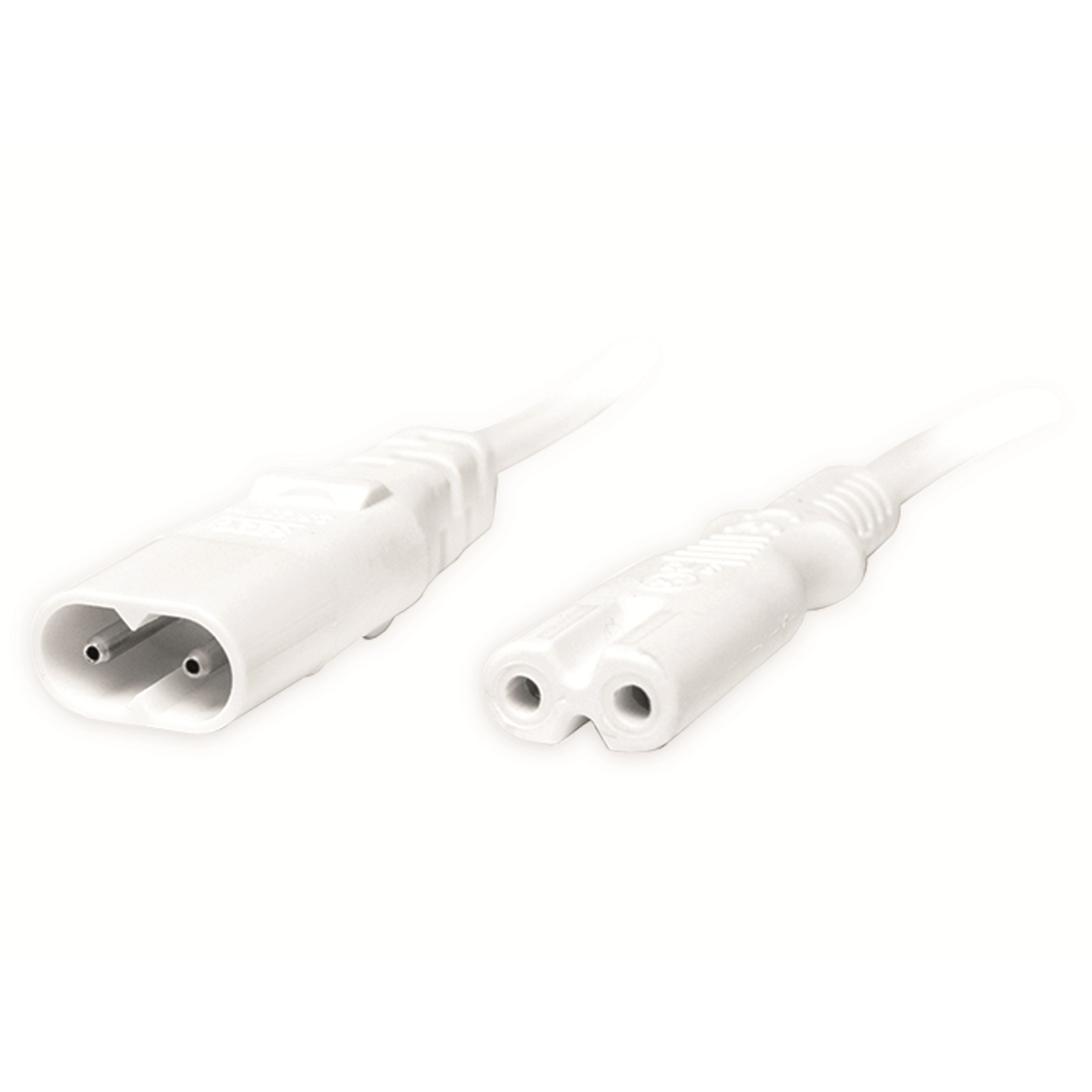 Two white power cables with European plugs against a white background.