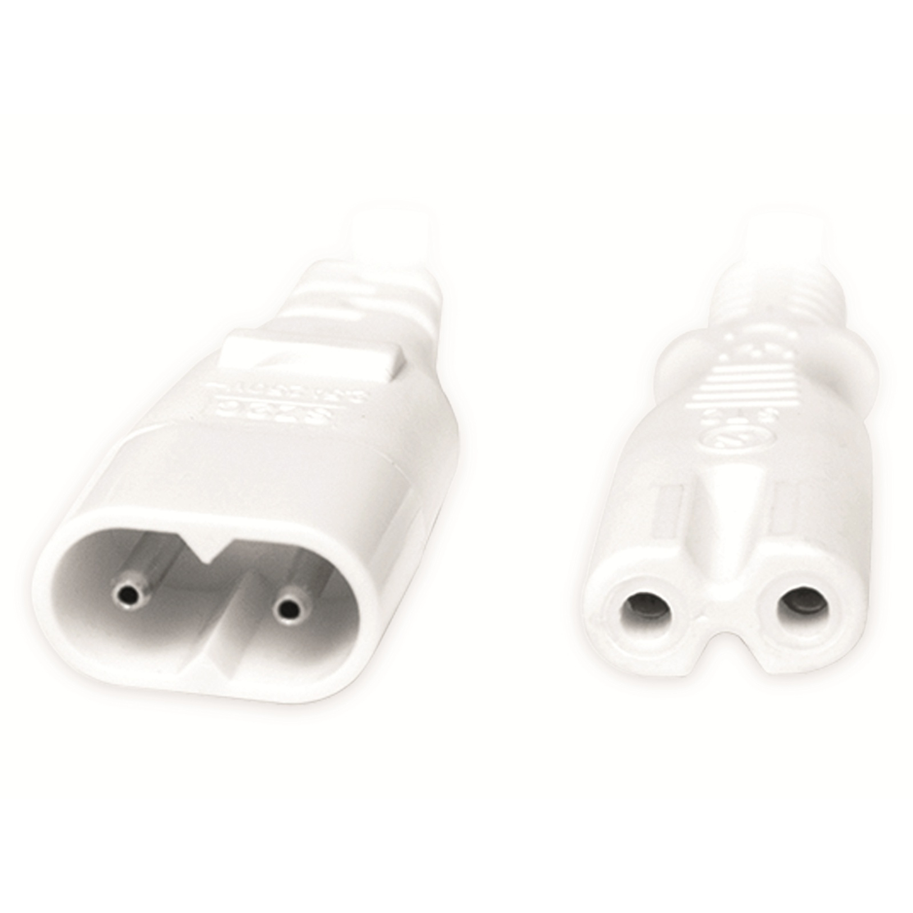 White power cable with two female connectors. White background.