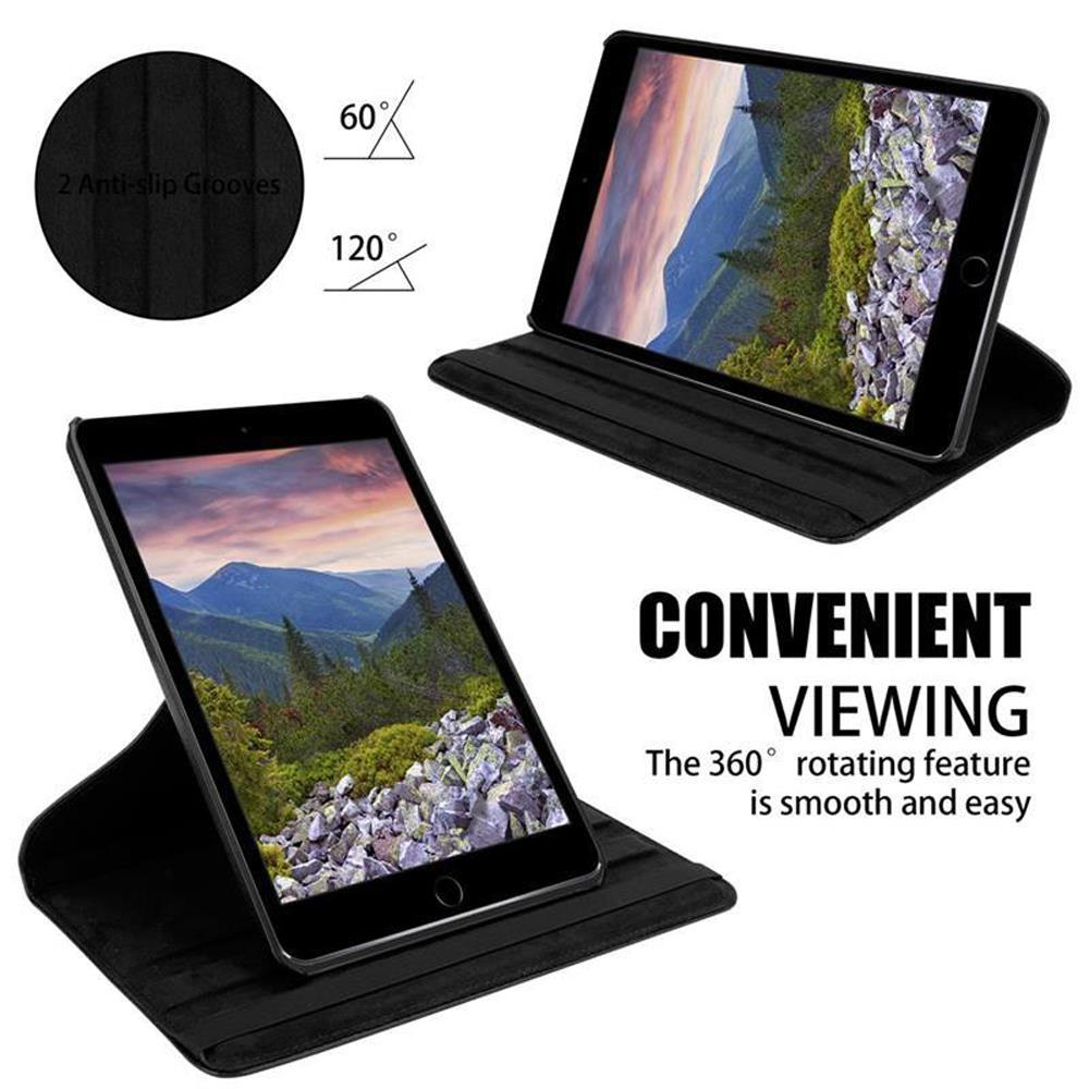 Tablet in schwarzem Gehäuse, Text und Winkel. Das Gehäuse ermöglicht Betrachten.