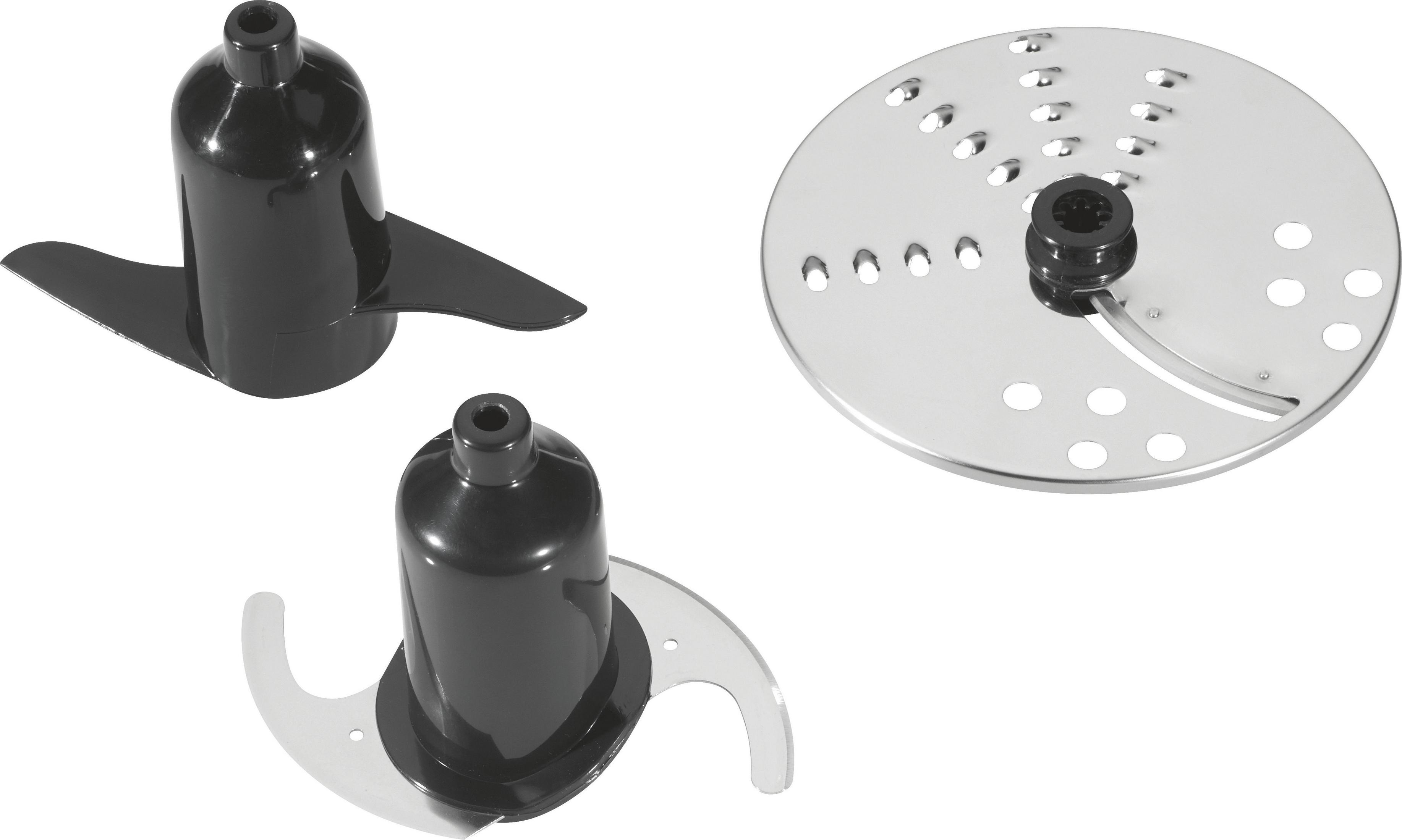 Ostrza do robota kuchennego. Dwa czarne ostrza i jedno srebrne ostrze perforowane.