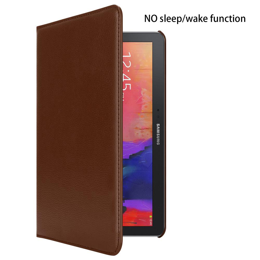 Ein braunes Tablet in einem braunen Gehäuse ist geöffnet. Der Bildschirm zeigt eine Uhrzeit von 12:45 Uhr an.