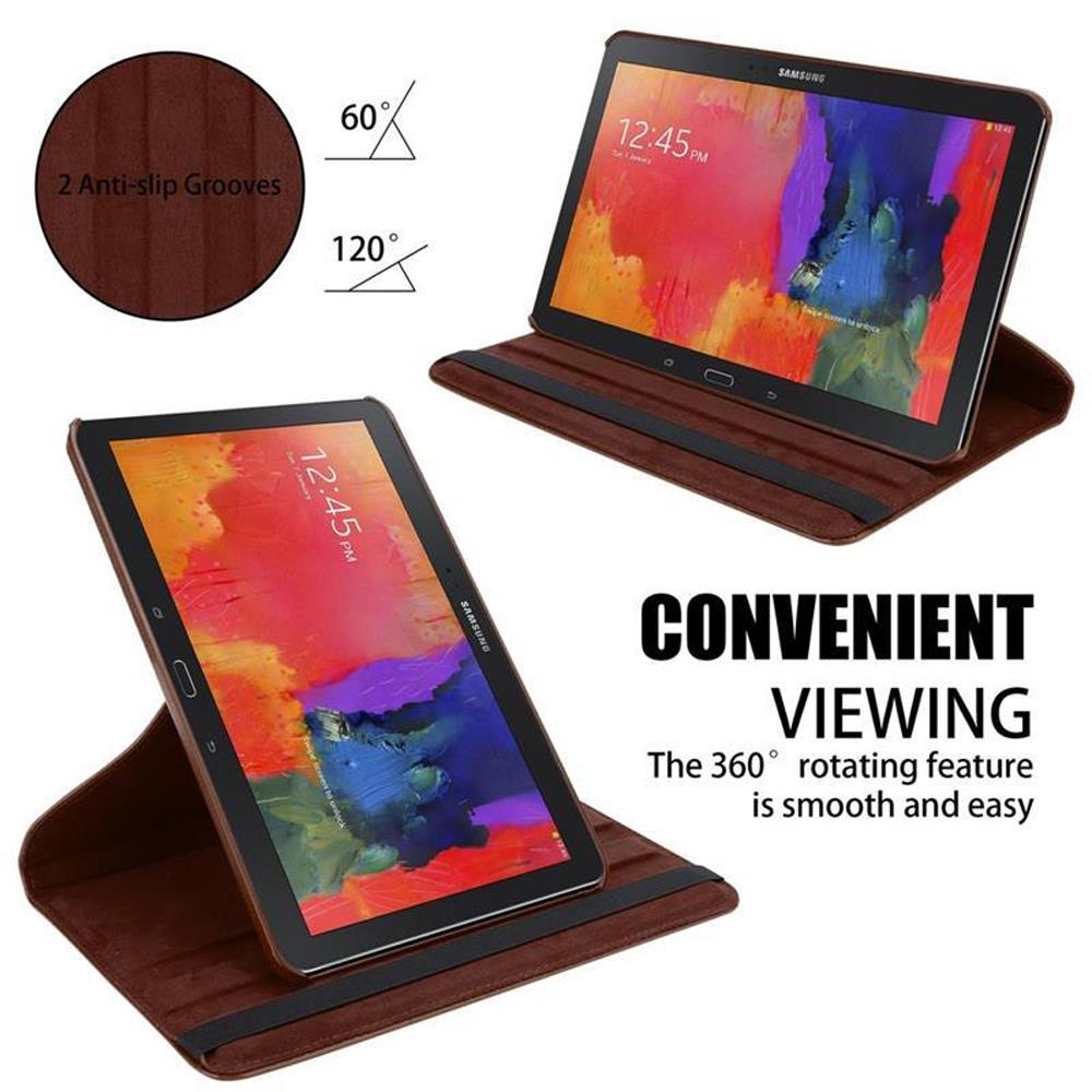 Zwei Tablets werden mit einem braunen Gehäuse gezeigt. Eines ist geöffnet und das andere gefaltet.