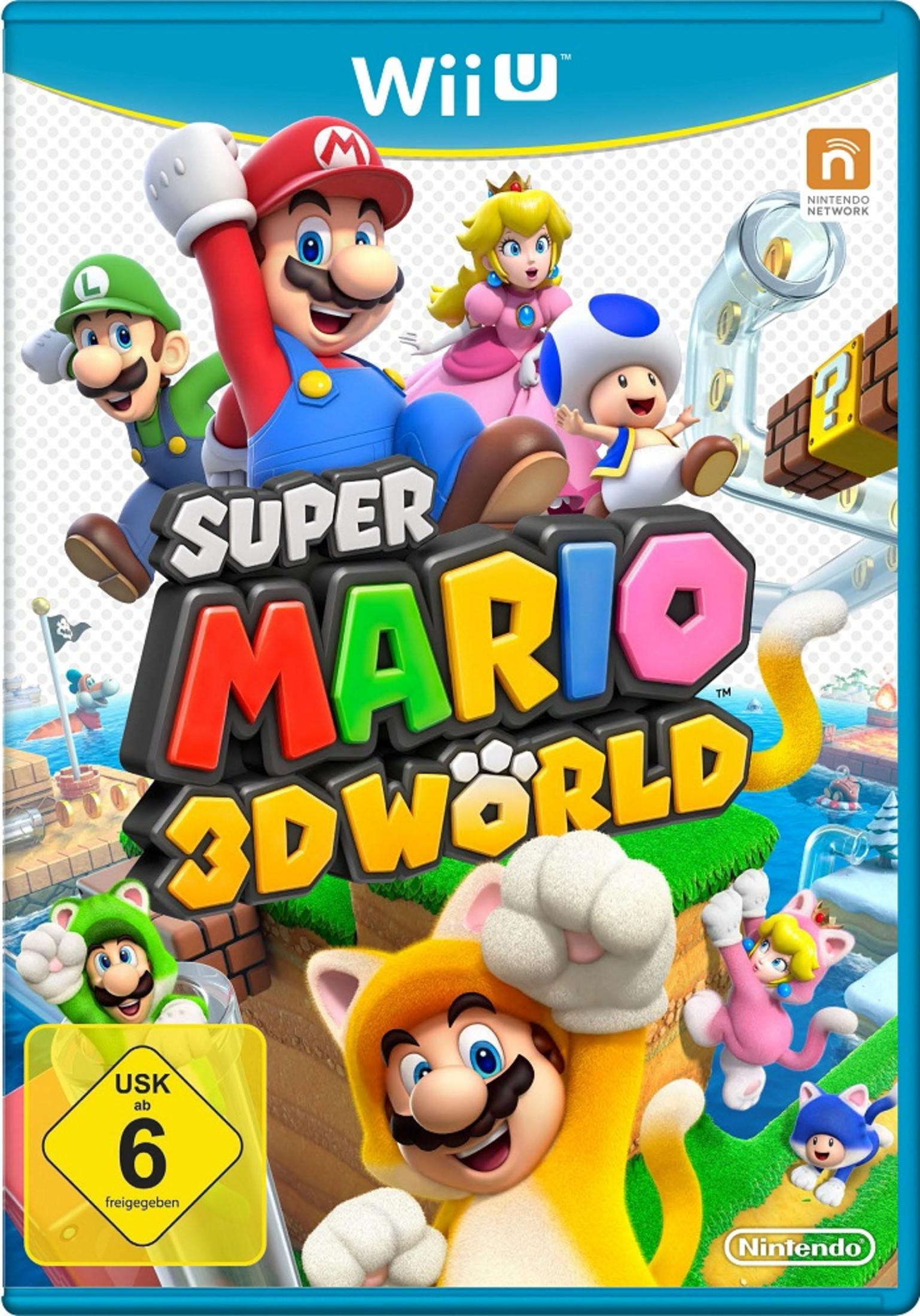 Super Mario 3D World Spielcover mit Mario und Freunden.