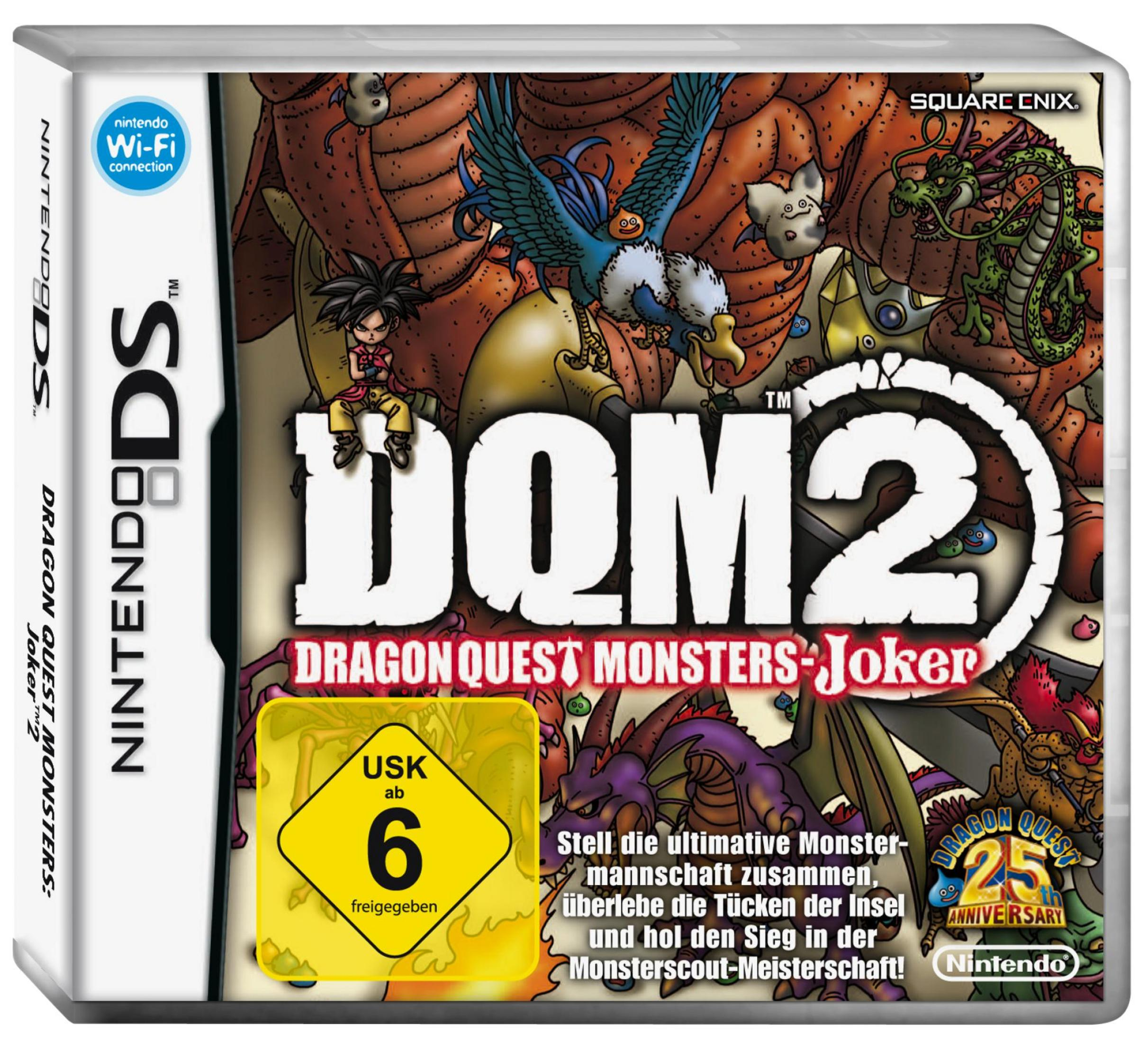 Spielcover: Dragon Quest, Charaktere im bunten Hintergrund, Monster.