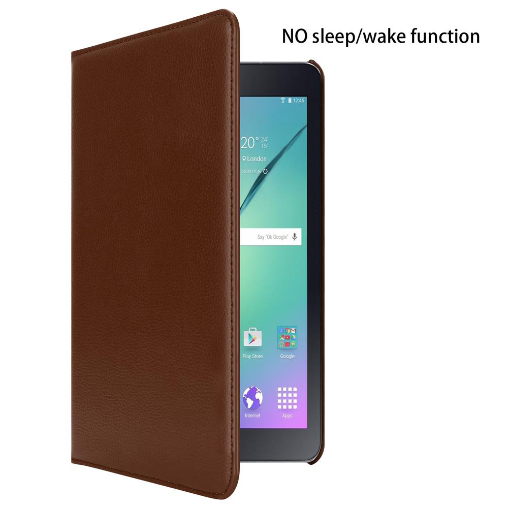 Tablet in brauner Hülle, geöffnet, mit Apps auf dem Bildschirm.