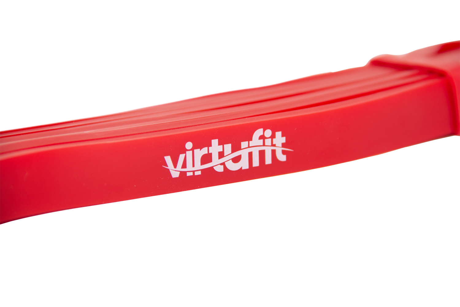 Nahaufnahme eines roten Widerstandsbandes. Es hat das 'virtufit'-Logo in Weiß.