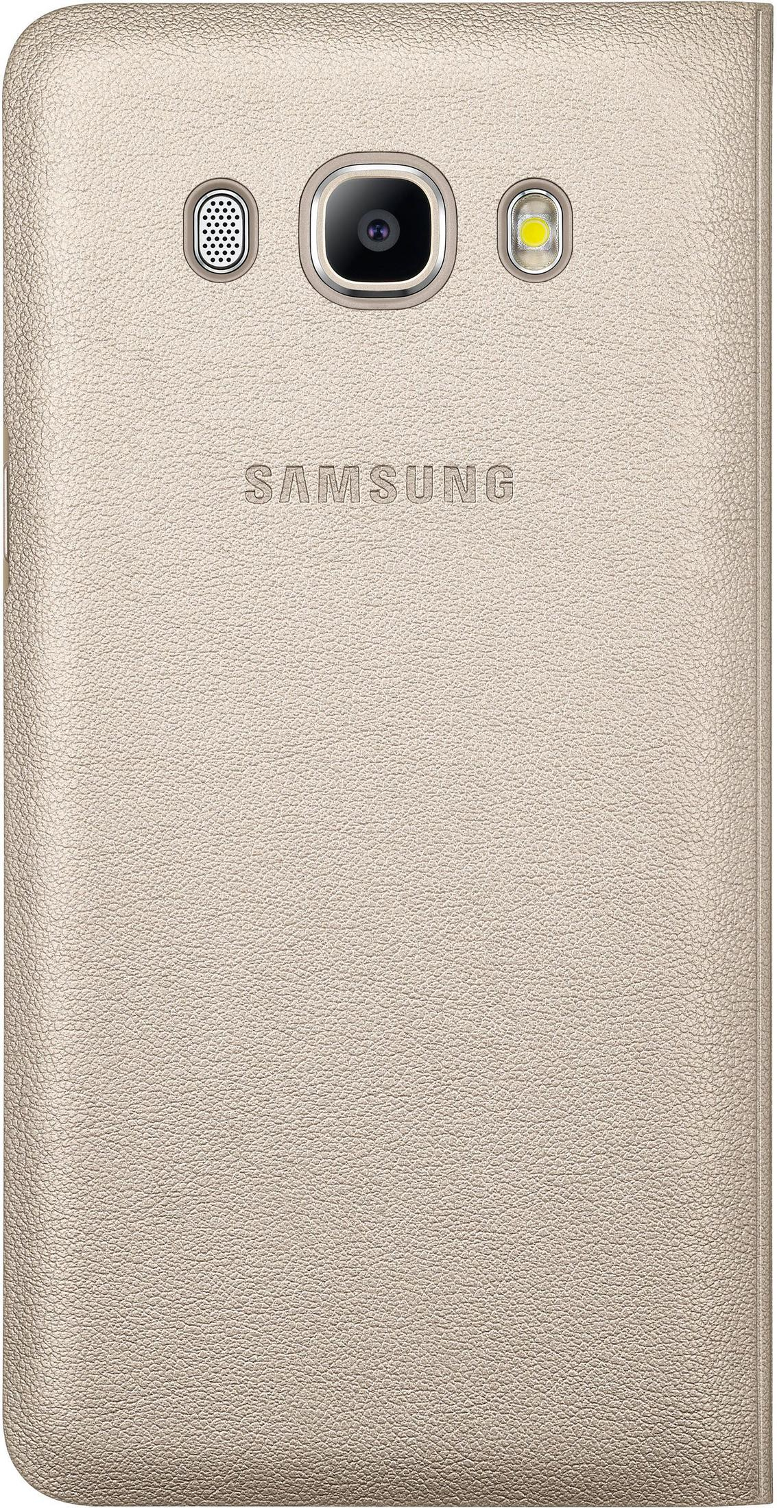 Bej deri görünümlü telefon kılıfı. Kamera, flaş ve hoparlör açıklıkları. Samsung logosu kapağa kabartmalı.