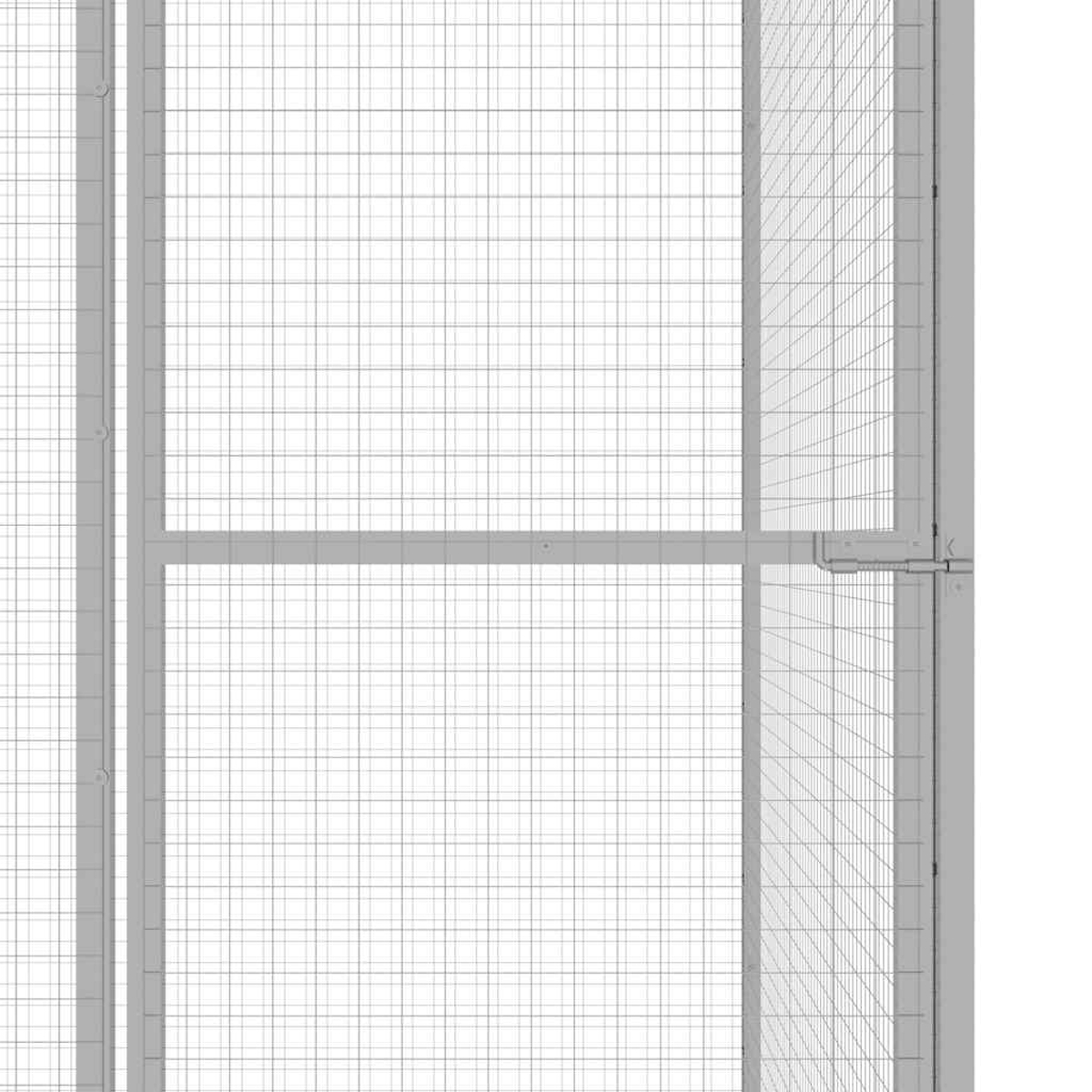 Graue Metallgitterplatten bilden eine rechteckige Struktur. Das Gitter hat viele kleine Quadrate.